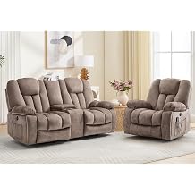 CANMOV Power Recliner Sofa Set, Power Lift Recliner with Massage&Heat and Loveseat Set, Electric Reclining Sofa with Storage Console,Hidden Cup Holders, for Living Room, 1+2, Light Brown
