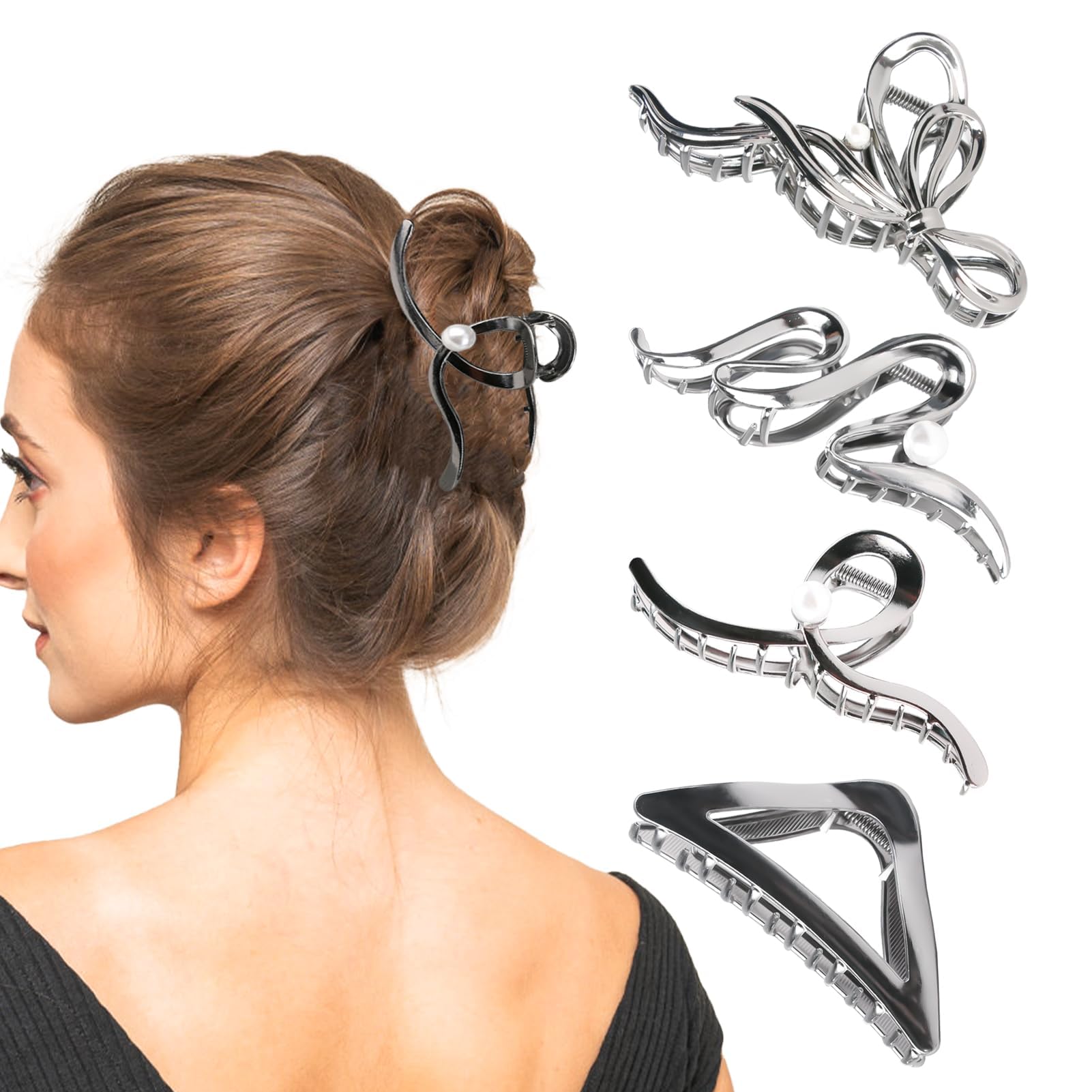 4 Piezas Pinzas para El Pelo, Pinzas Pelo Mujer de Grandes de Metal, Garra de Pelo de Metálicas Antideslizantes, Pinzas para El Cabello para Cabello Grueso Y Fino