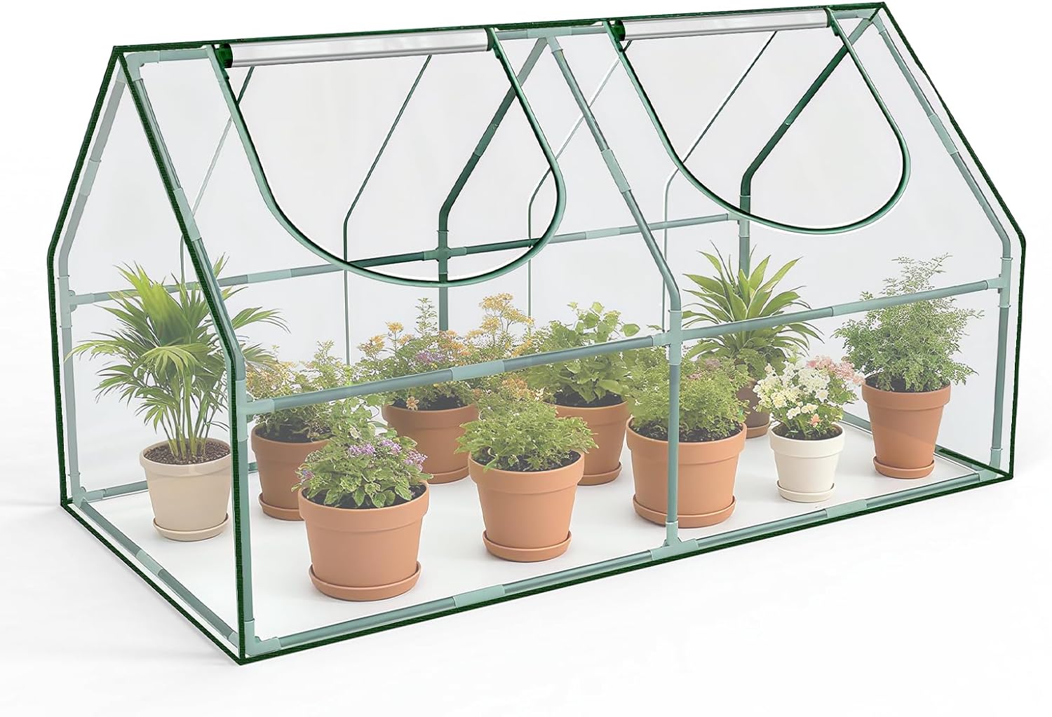 OnBrand 64.96" x 33.07" x 35.43" Portable Mini Greenhouse for Outdoors Indoors, PVC Small Green House with Dual-Sided Doors, Clear Plant Tent for Seedlings Flowers Vegetables