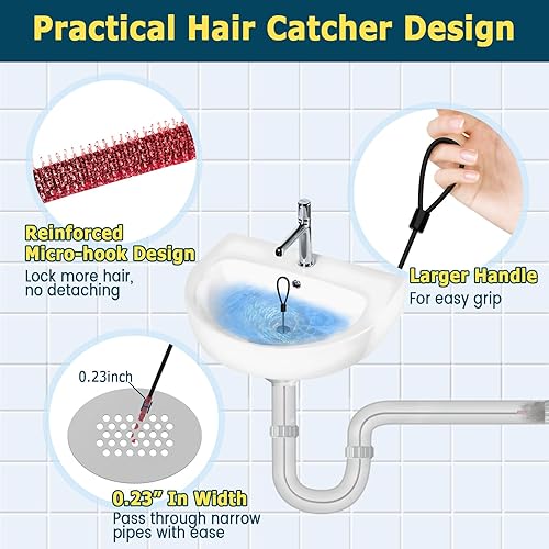 Miniatura 4 de Removedor de obstrucciones de pelo de serpiente de drenaje de 30 pulgadas, herramienta de eliminación de pelo de drenaje de metal antirrotura