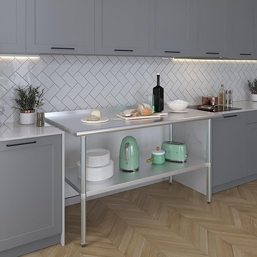 Miniatura 6 de AmGood Mesa de trabajo de acero inoxidable  Mesa utilitaria de metal (60 pulgadas de largo x 30 pulgadas de profundidad)