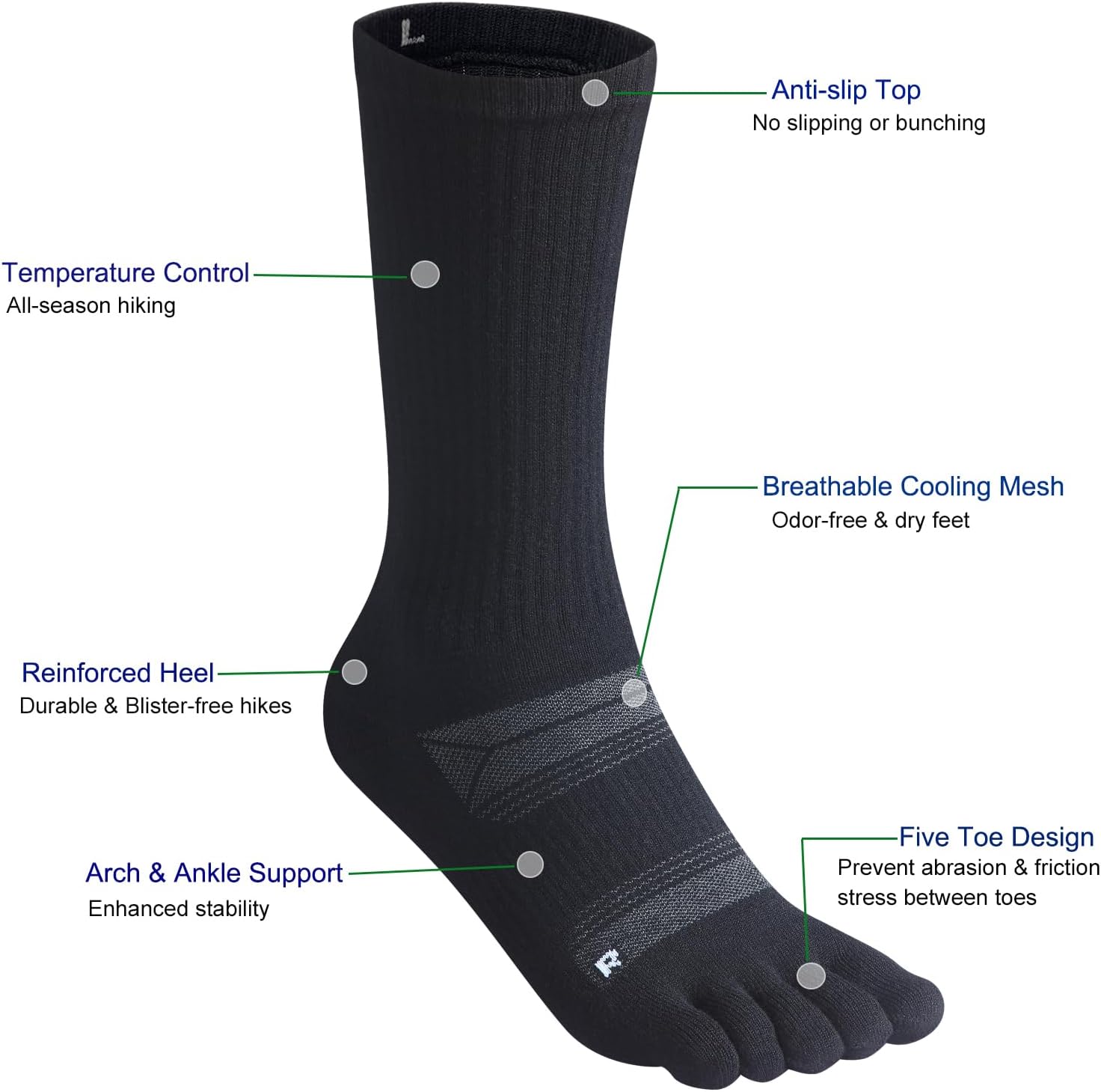 Merino Wool Hiking Toe Socks Warm Thermal Winter Cozy Moisture Wicking Crew Boot Socks for Men Women - Image 2