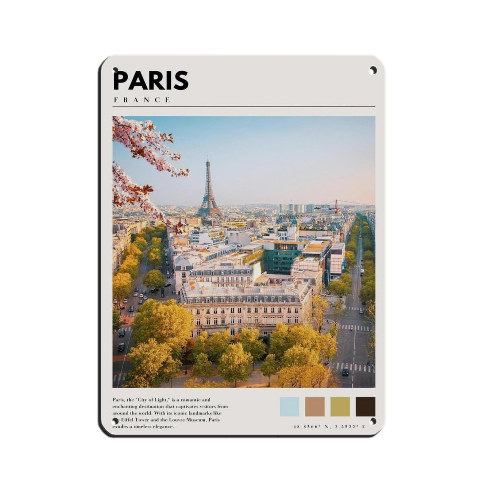 Paris France Poster Paris Eiffel Tower Art Tin Sign Vintage Metal Pub Club Cafe Bar Home Wall Art Decoration Poster Retro 12x16inch(30x40cm)
