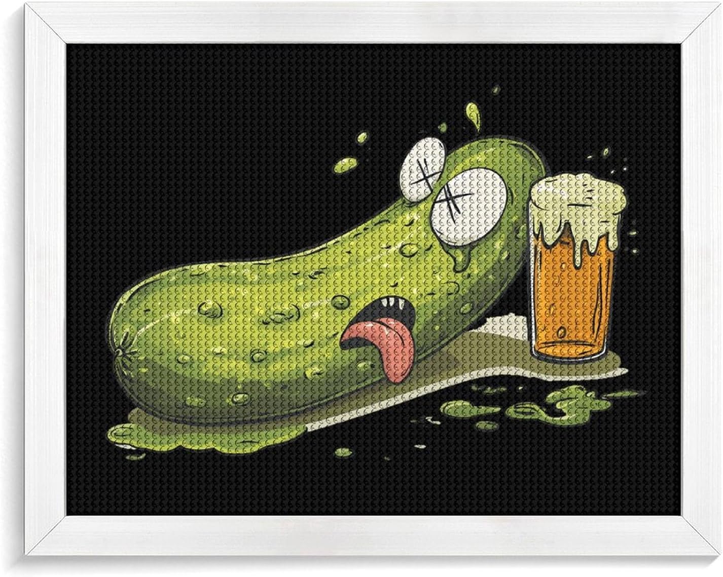 Pickles Cucumber Drinking Beer Printed Diamond 5D Painting Kit 16x20in DIY Full Drill Craft with Tools for Home Wall Decor Gift White Wood 50 * 40cm