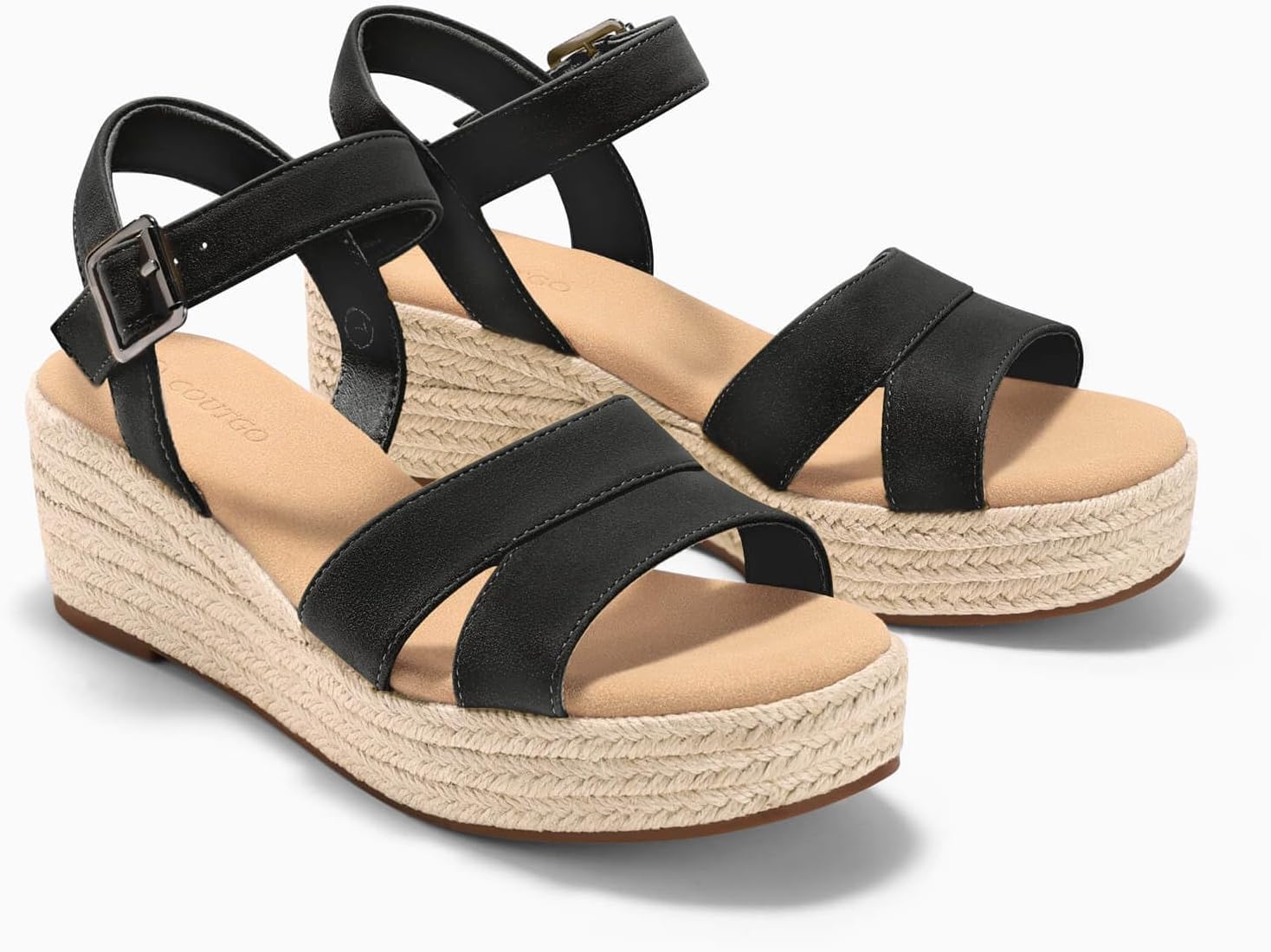 Coutgo Womens Wedge Platform Sandals Espadrille Heels Open Toe Buckle Ankle Strap Summer Shoes - Image 6