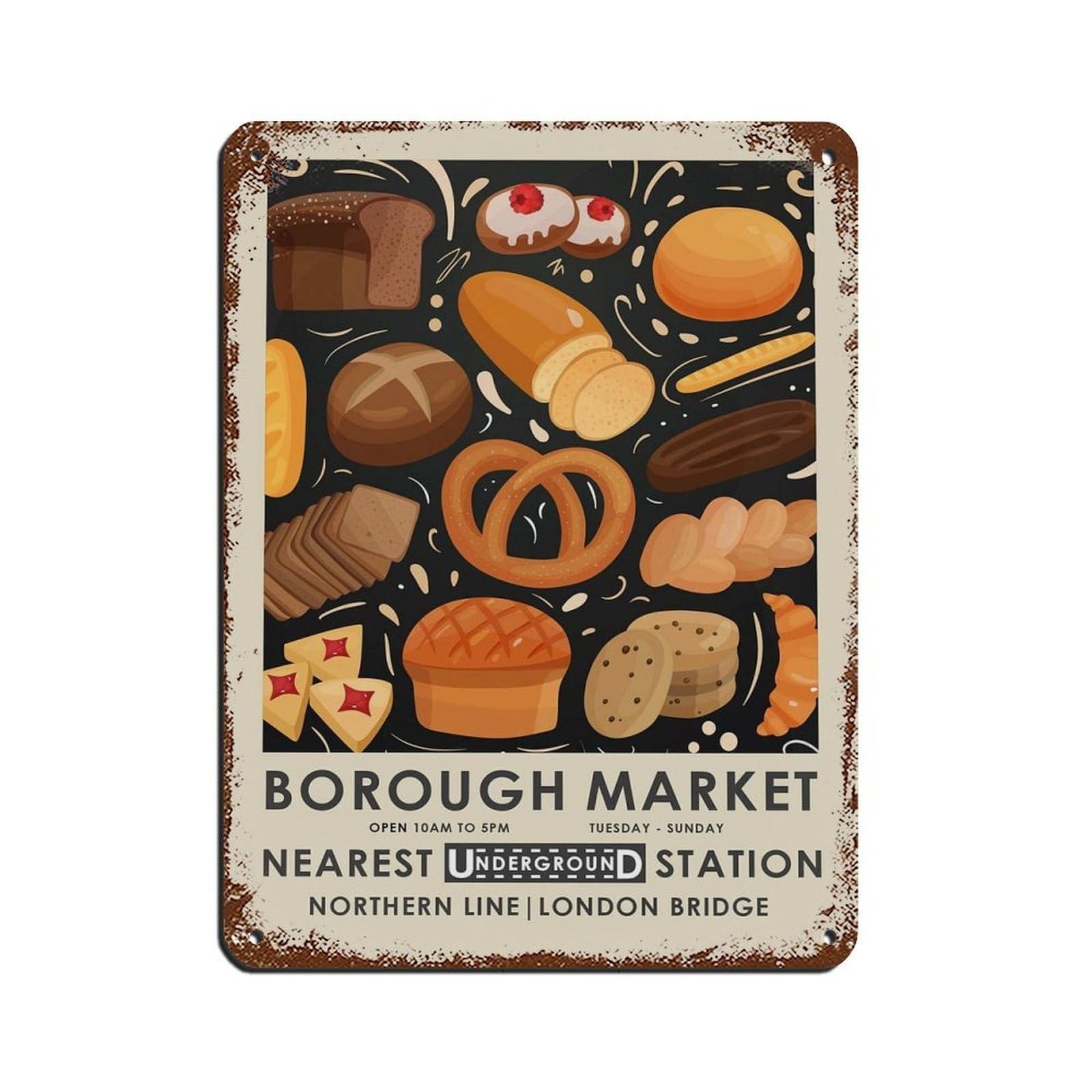 Borough Market,vintage Food Poster Retro Poster Metal Tin Sign Chic Art Retro Iron Painting Bar People Cave Cafe Family Garage Poster Wall Decoration 12x16inch(30x40cm)