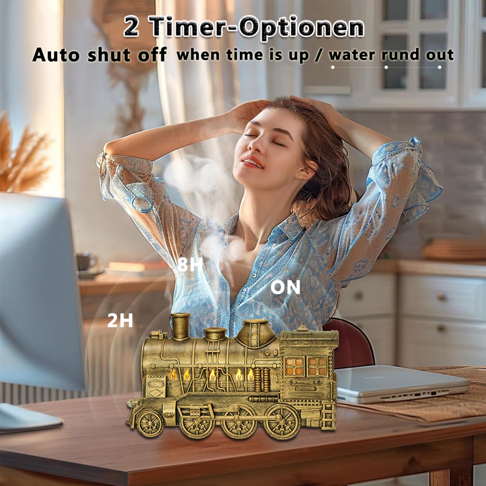 Diffusore di Oli Essenziali, Diffusore di Aromi Umidificatore a Nebbia Fredda ad Ultrasuoni 300 ml, con Telecomando, 2 Colori LED, Timer, Spegnimento Automatico, Silenzioso,Ottone