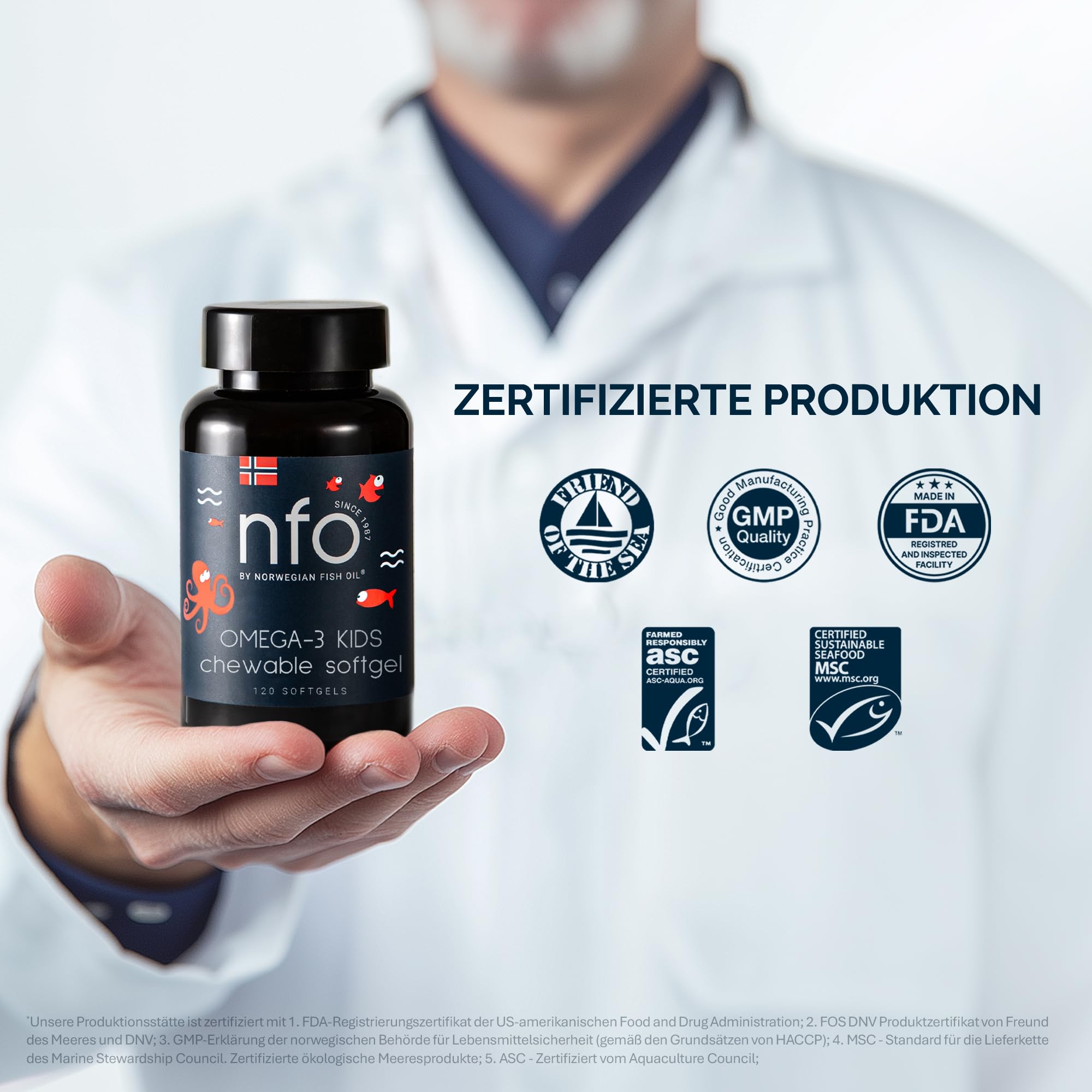 NFO Omega 3 Kids – 120 Mini Kaukapseln | Norwegisches Fischöl in Triglyzeridform | Mit EPA DHA & Vitaminen D3 A C E | Tutti Frutti Geschmack | Made in Norway