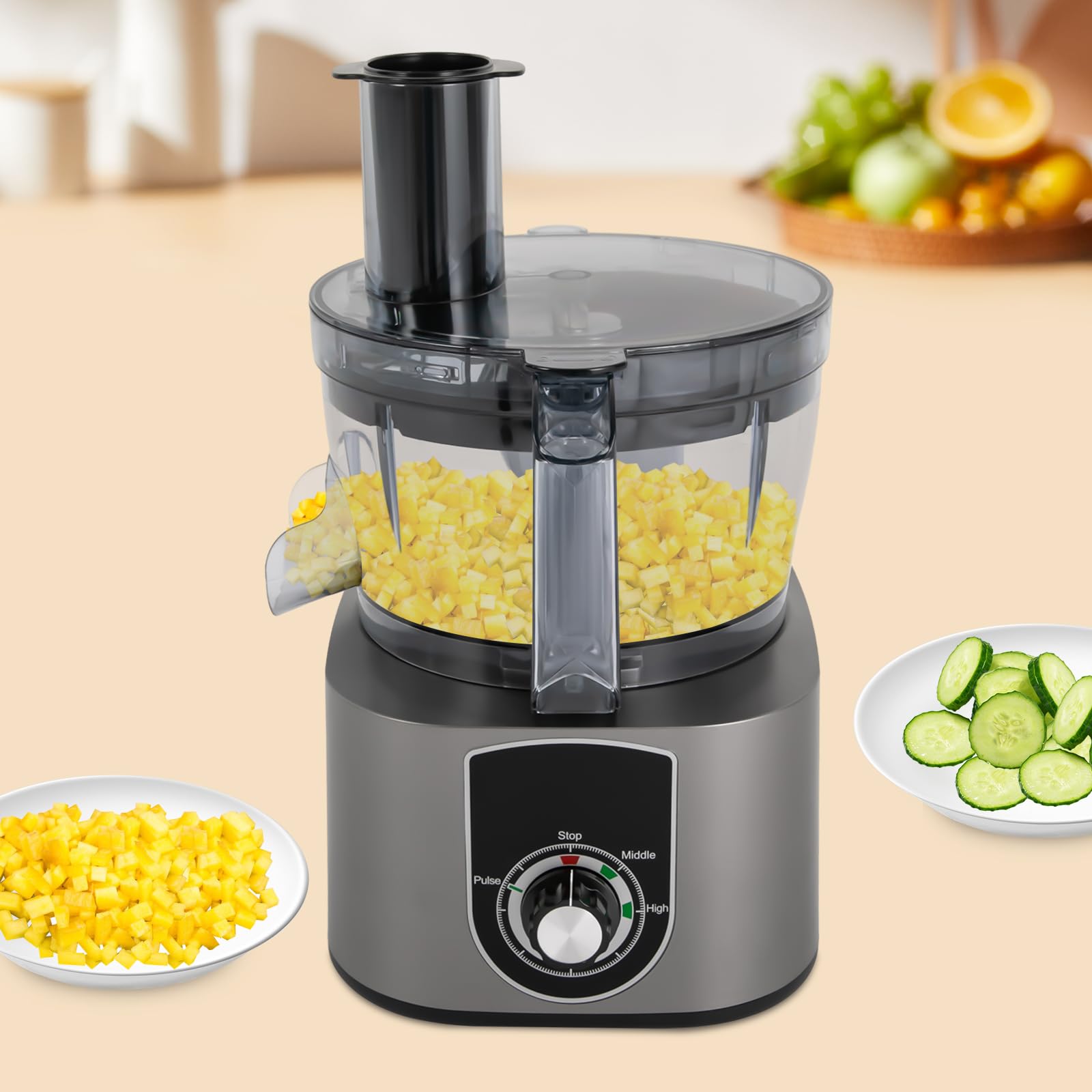 Food Processor, 3 in 1 Electric Meat Grinder Vegetable Dicing Machine, 600W Kitchen Fruit Dicing Machine with 2 Grid Blades, Small Food Chopper for Restaurants, Milk Tea Shop, Canteen, Home