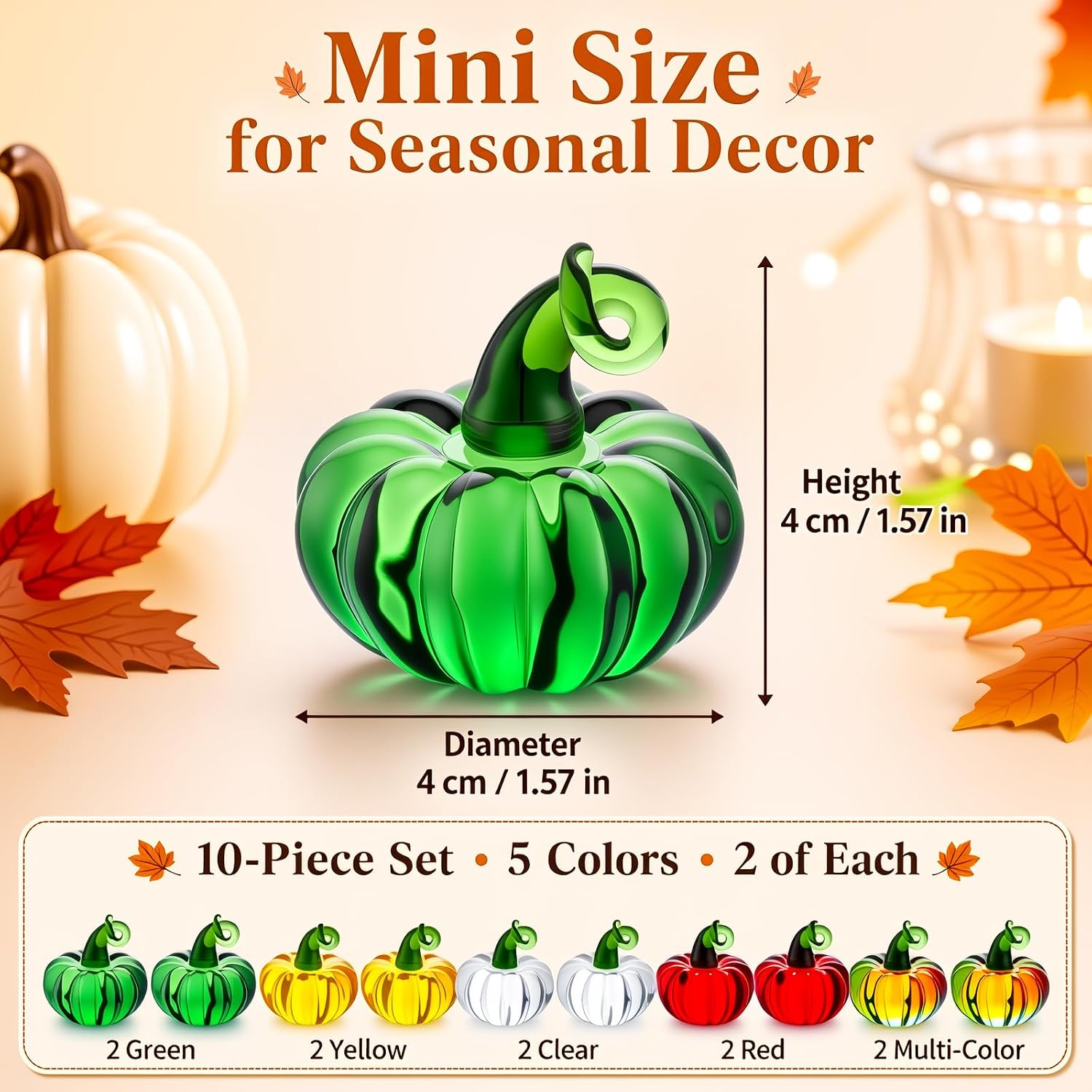 Yerliker 10 Pcs Mini Glass Pumpkin 1.57 in Halloween Fall Table Decor