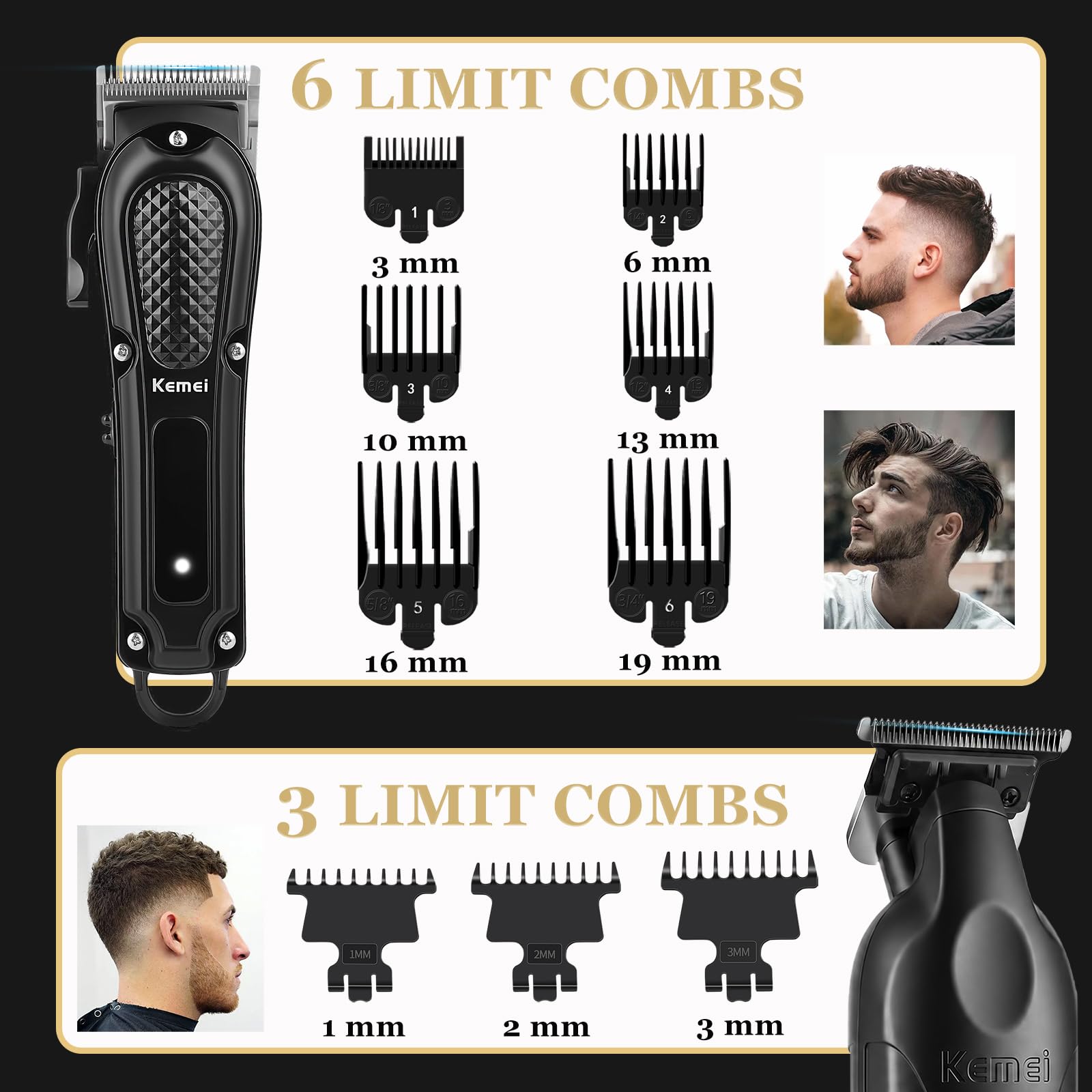 KEMEI Professionelle Haarschneider, Trimmer & Folienrasierer Set für Herren | Kabelloses Haarschneidemaschine T-Klinge Haartrimmer Set für Haarschnitte zu Hause und Die Tägliche Herrenpflege