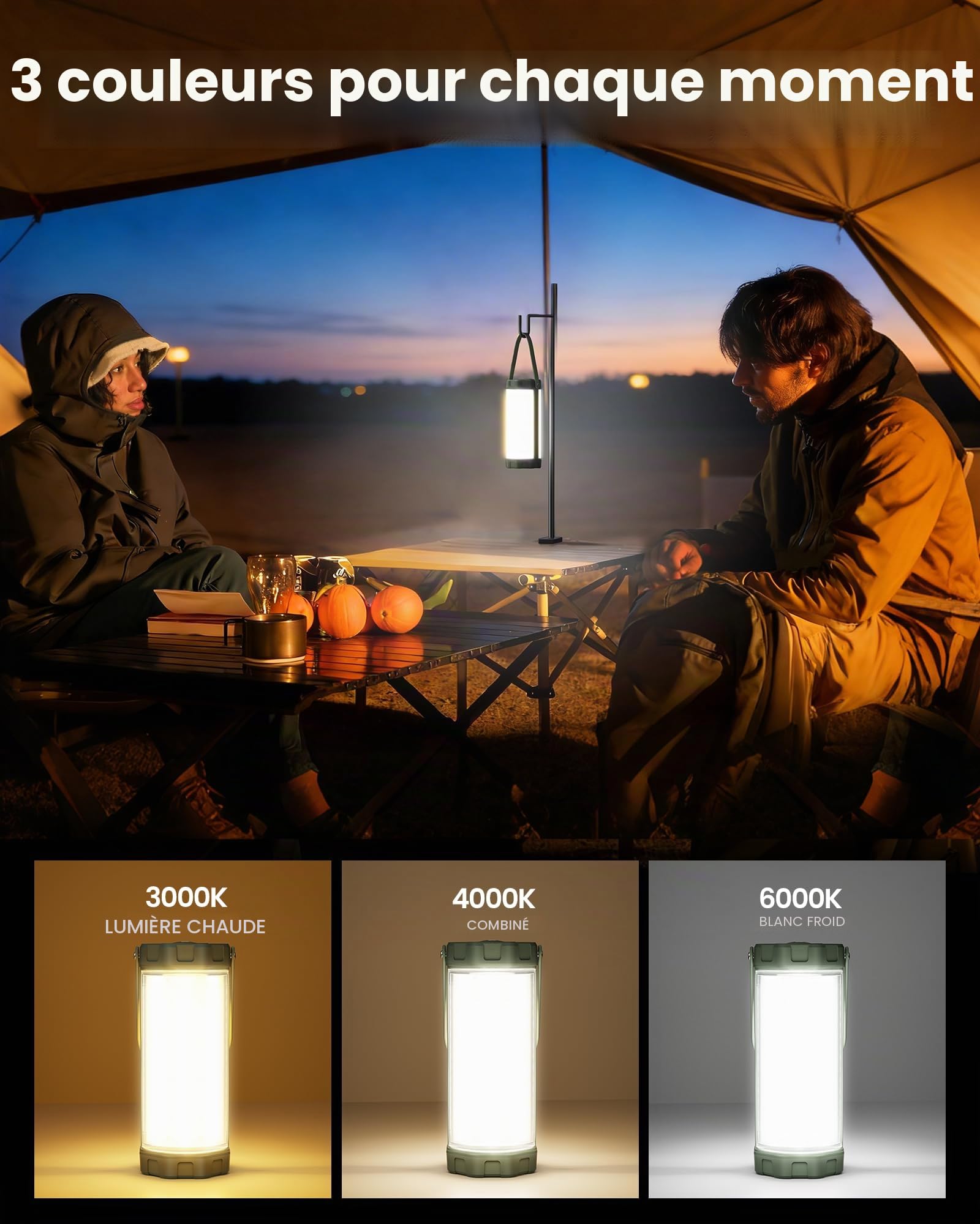 Glocusent Lampe Camping Rechargeable avec 4 Modes (dont SOS), 106 LED 1200LM, IP68 Étanche, 80h Autonomie, Compacte & Légère – Lanterne Camping Exterieur Pour Randonnée, Urgence, Maison (Vert)