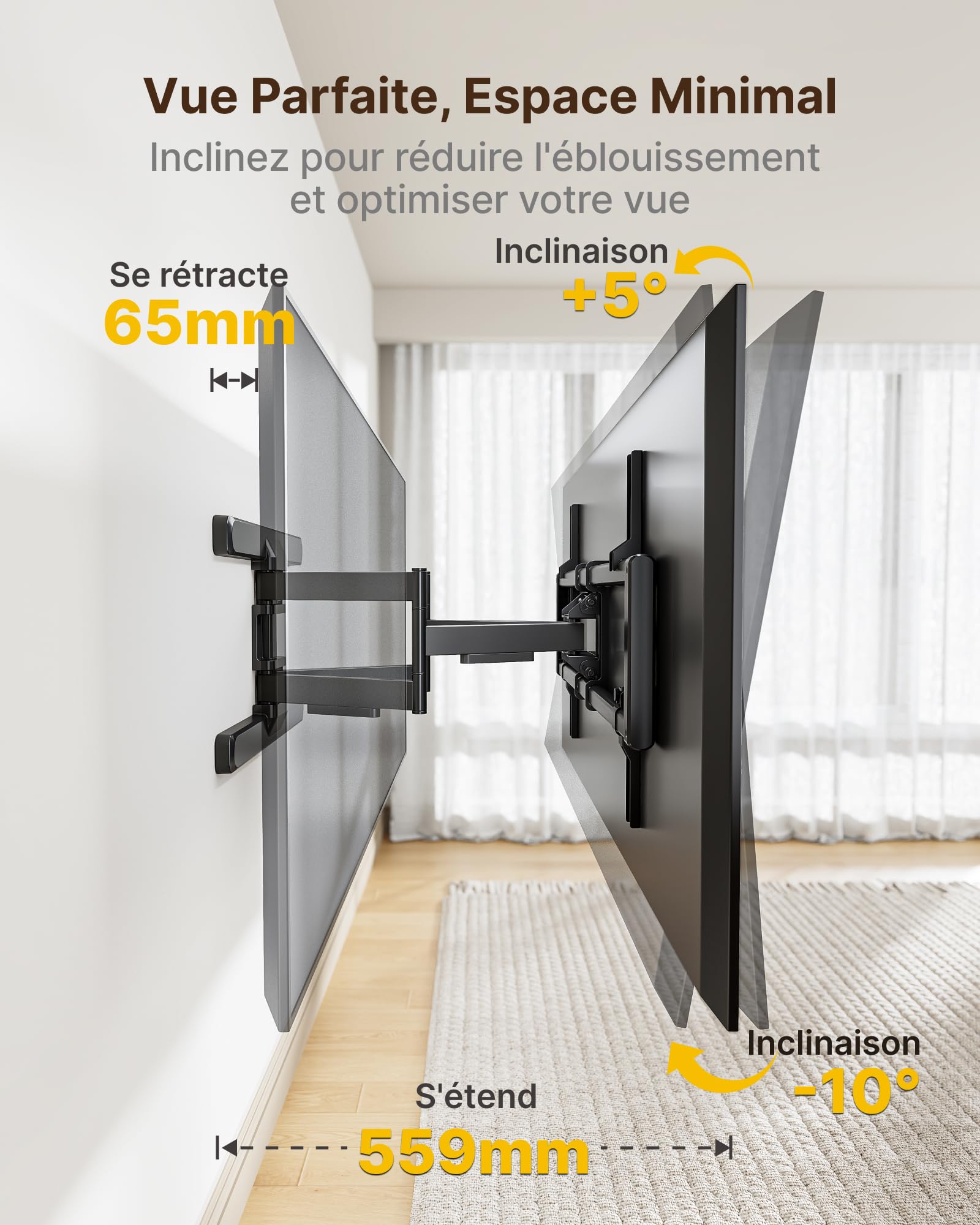 monTEK Support TV Mural 43 à 95",VESA 800x400mm Max,Charge Max 60 kg
