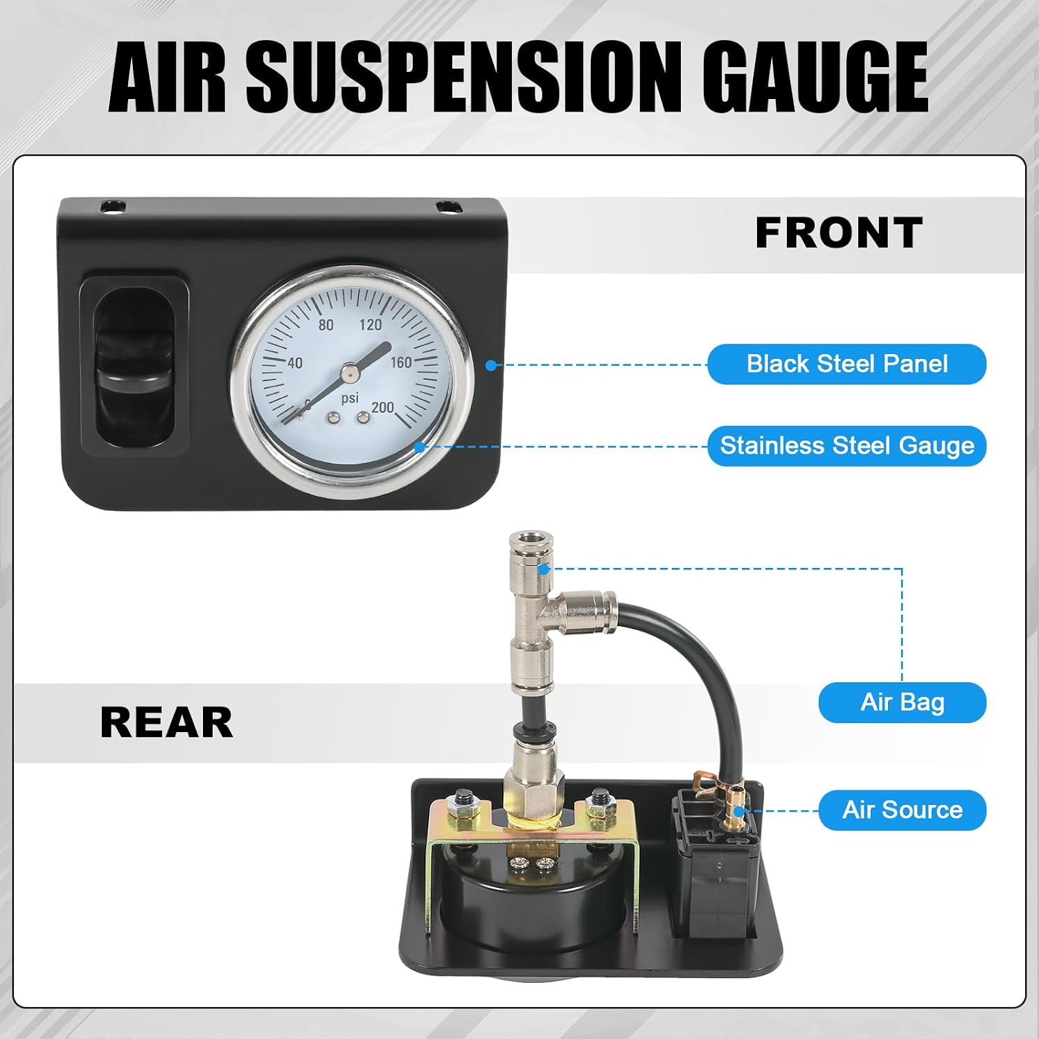 JDMSPEED In Cab Single Air Gauge Control Kit with Paddle Switch Fit for Seat Lift Valve Paddle Type Air Suspension Controller 0-200psi