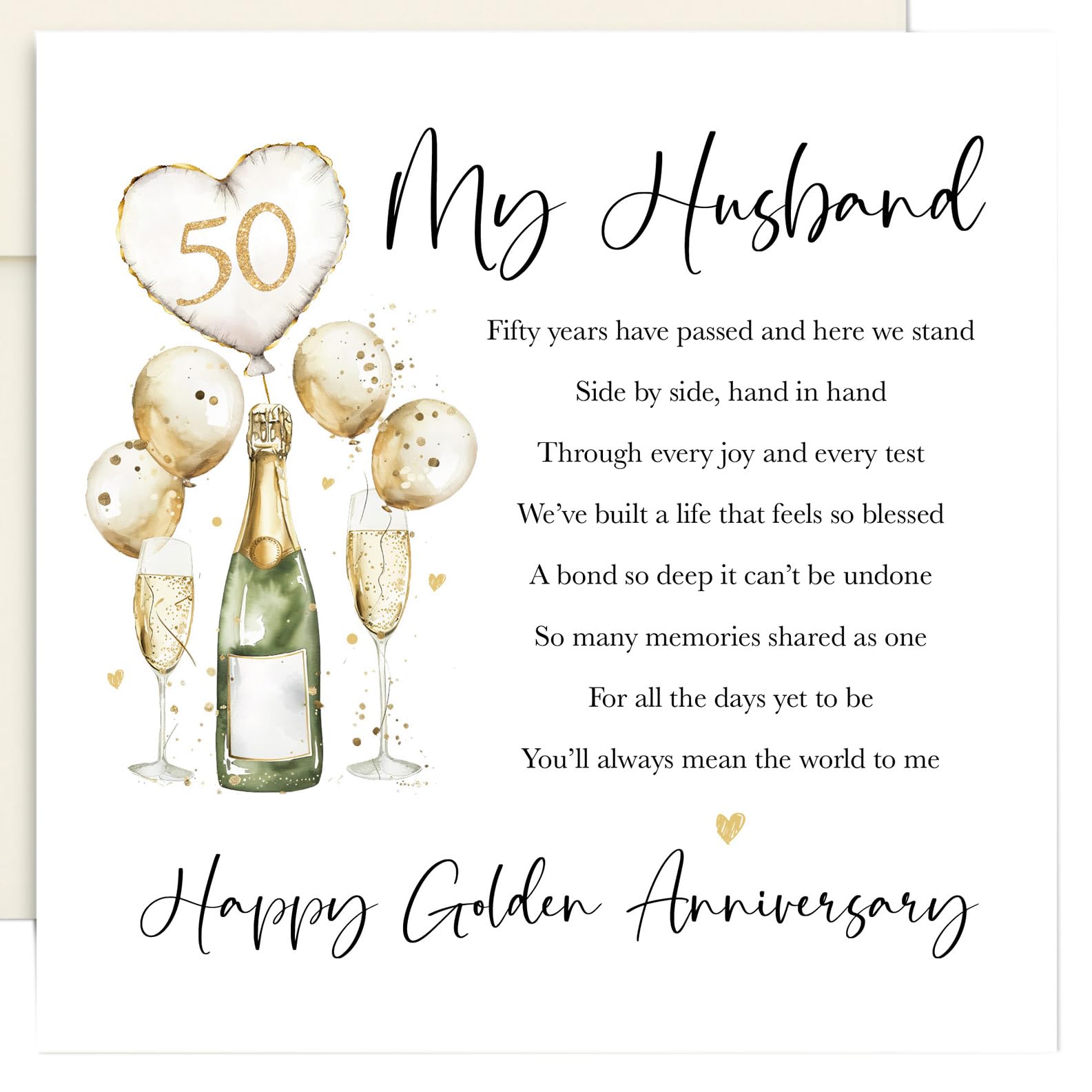 50th Golden Wedding Anniversary Card for Husband - Original Poetry Keepsake Card, Premium Linen, Blank Inside, Luxury Ivory Envelope