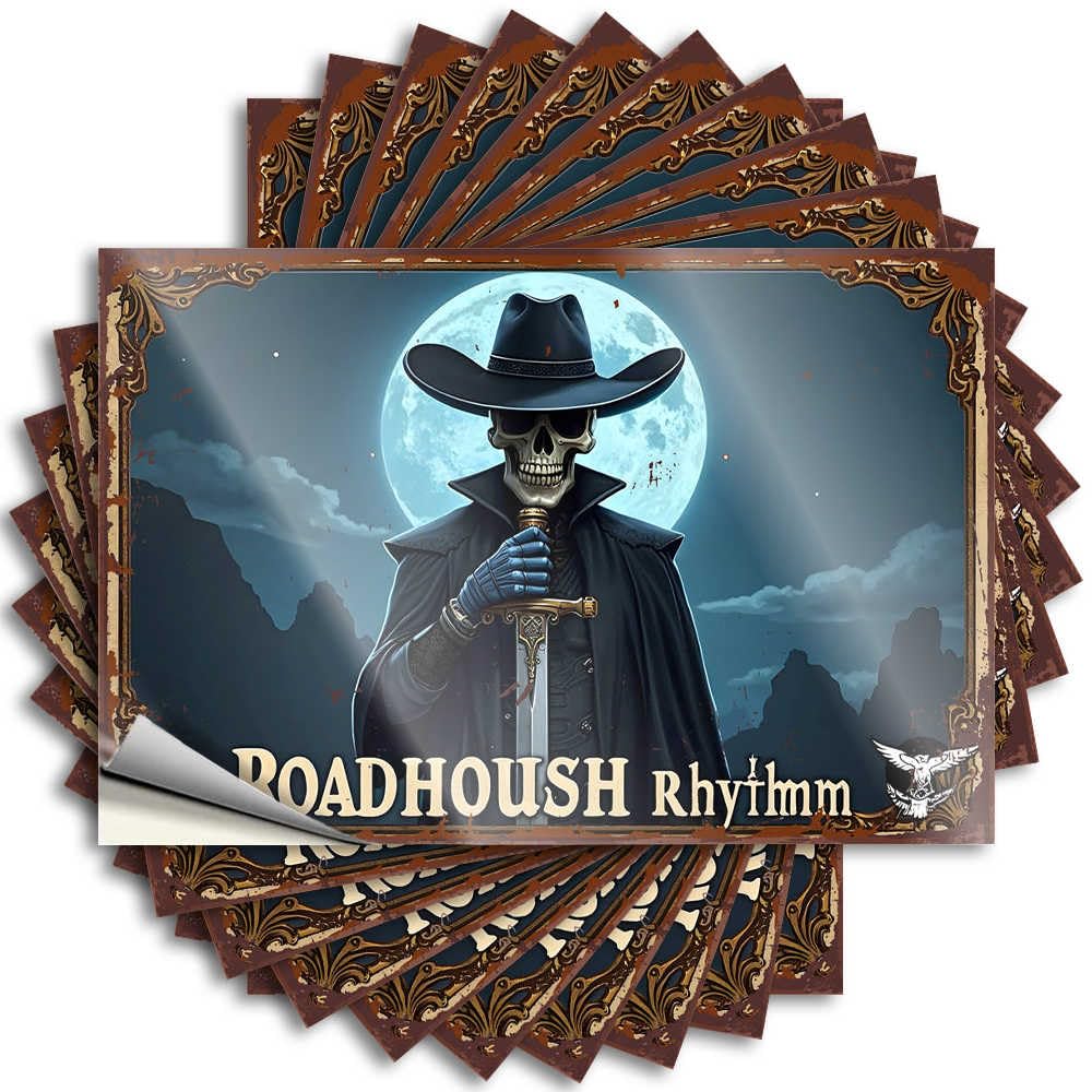 Tattoos Basement Decor Custom Stickers, Wall Waterproof Roadhouse Rhythm: The Western Ghost Rider for Hydro Flask | Cats Vinyl Decals for Motorcycle Holiday Gift(12X18CM)
