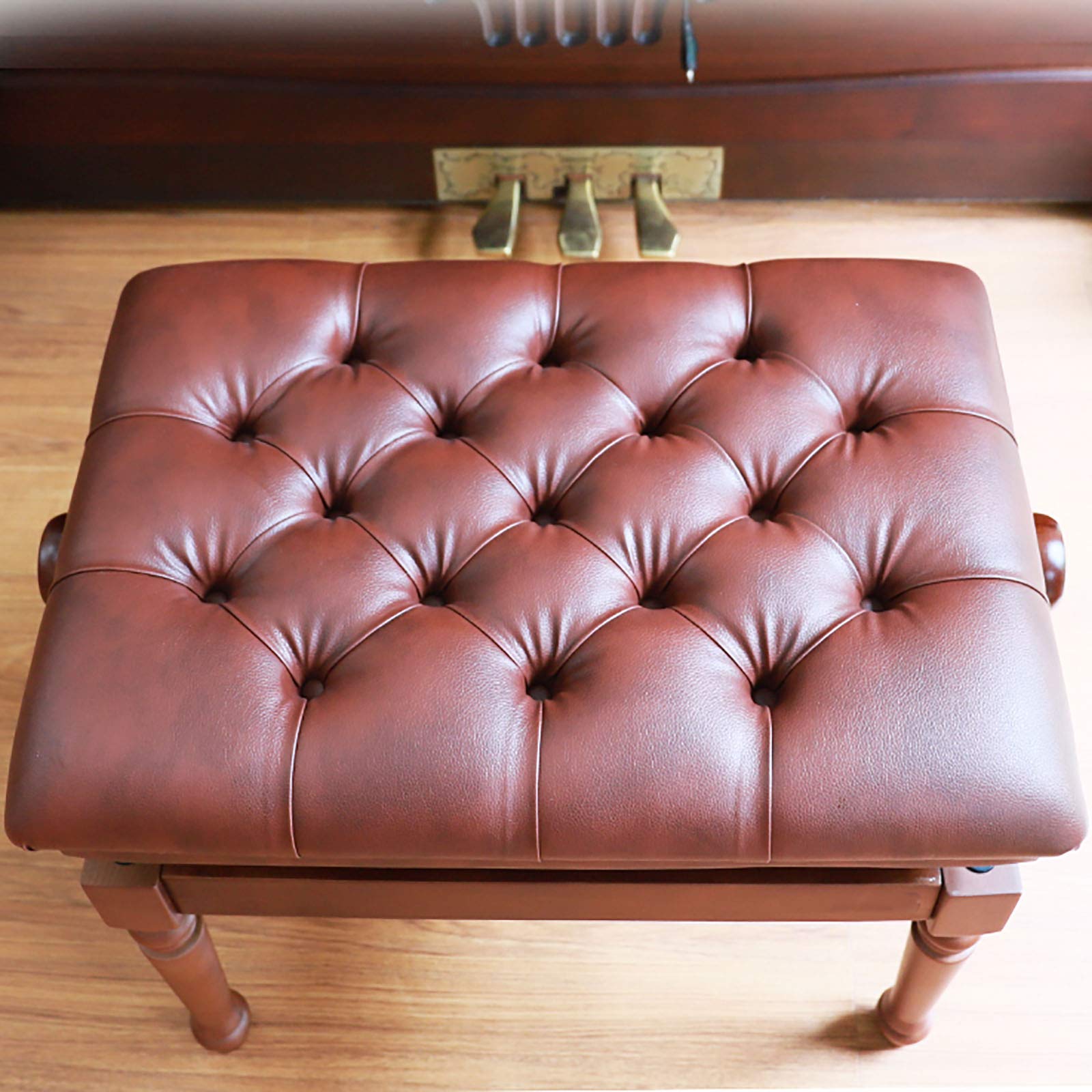 Tabouret de Piano Banc de Piano réglable avec Pieds en Bois Massif Banc de Clavier Support de Piano Banc de Maquillage Tabouret de Toilette Cuir PU Marron foncé Beau Paysage