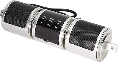 Waterproof Bluetooth Motorcycle Stereo Speaker, 7/8-1.25in Handlebar Mount MP3 Music Player Audio Amplifier System, Wireless Motorcycle Speaker Soundbar for Motorcycle, ATV, EBike, Scooter(Silver)