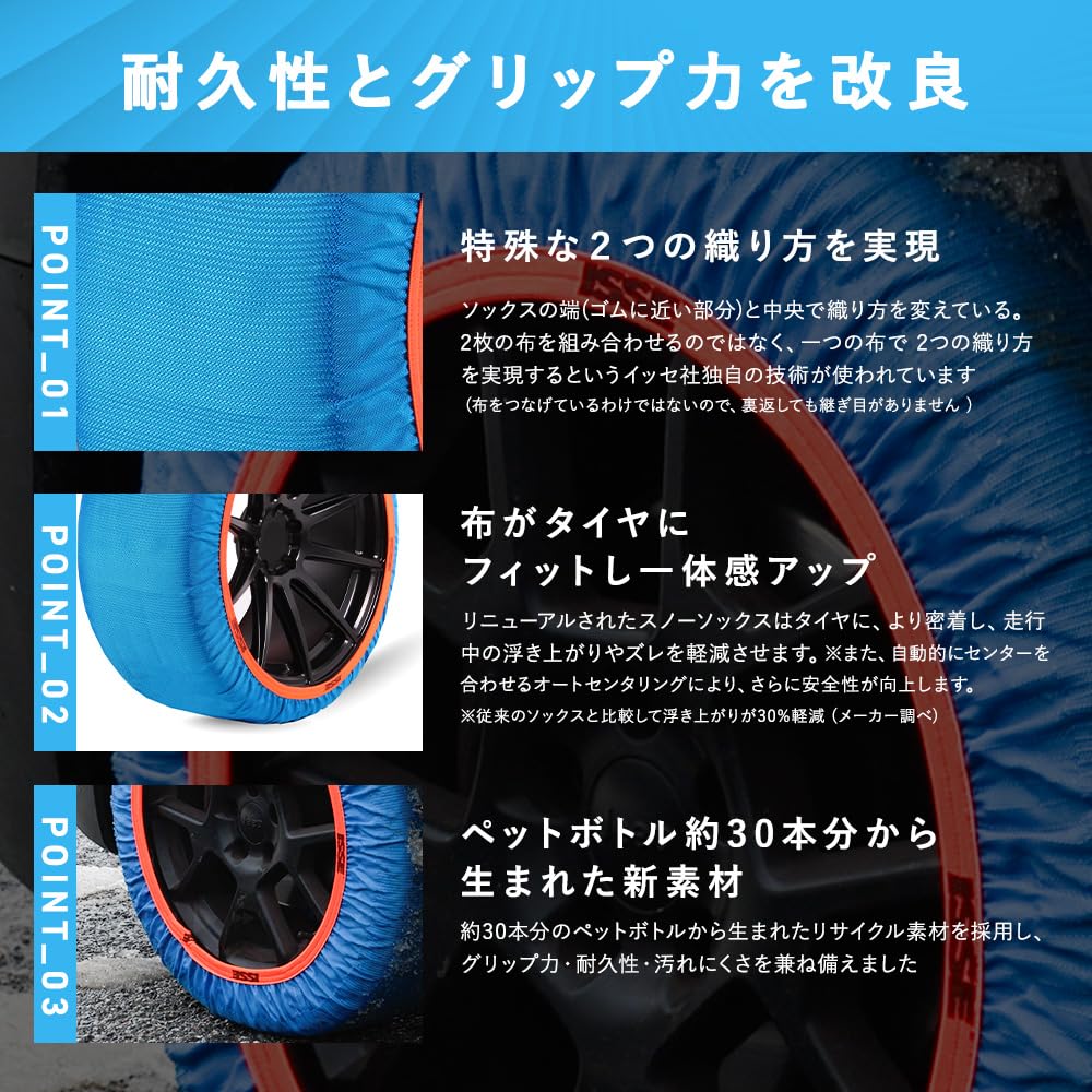 ISSE - Recycelte Schneeketten T-70, Textil-Schneeketten - Omologate EN 16662-1Schnee- und Eisketten - Satz aus 2 Ketten
