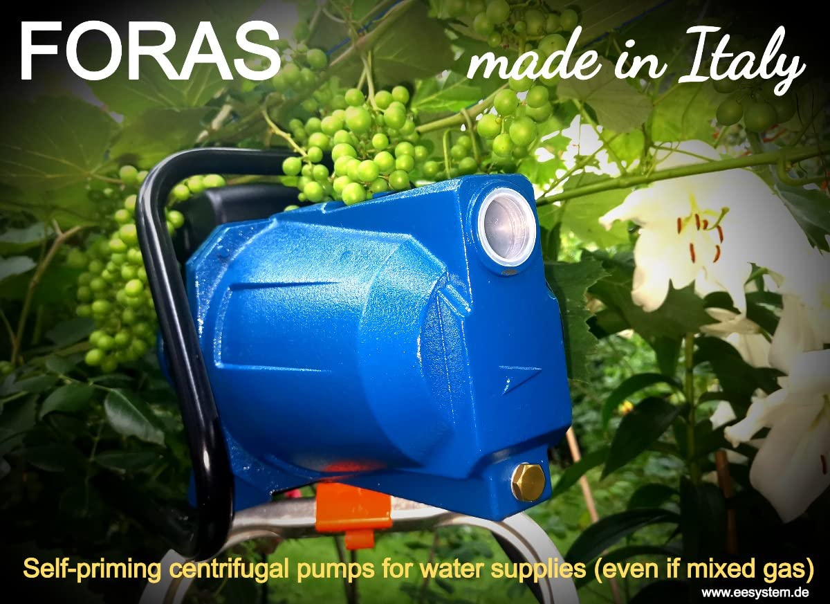 FORAS JA100N Pompe centrifuge électrique auto-amorçante, fabriquée en Italie, fonctionnement continu, 230 V, 1,0 kW, max. 70 l/min, 51–20 m