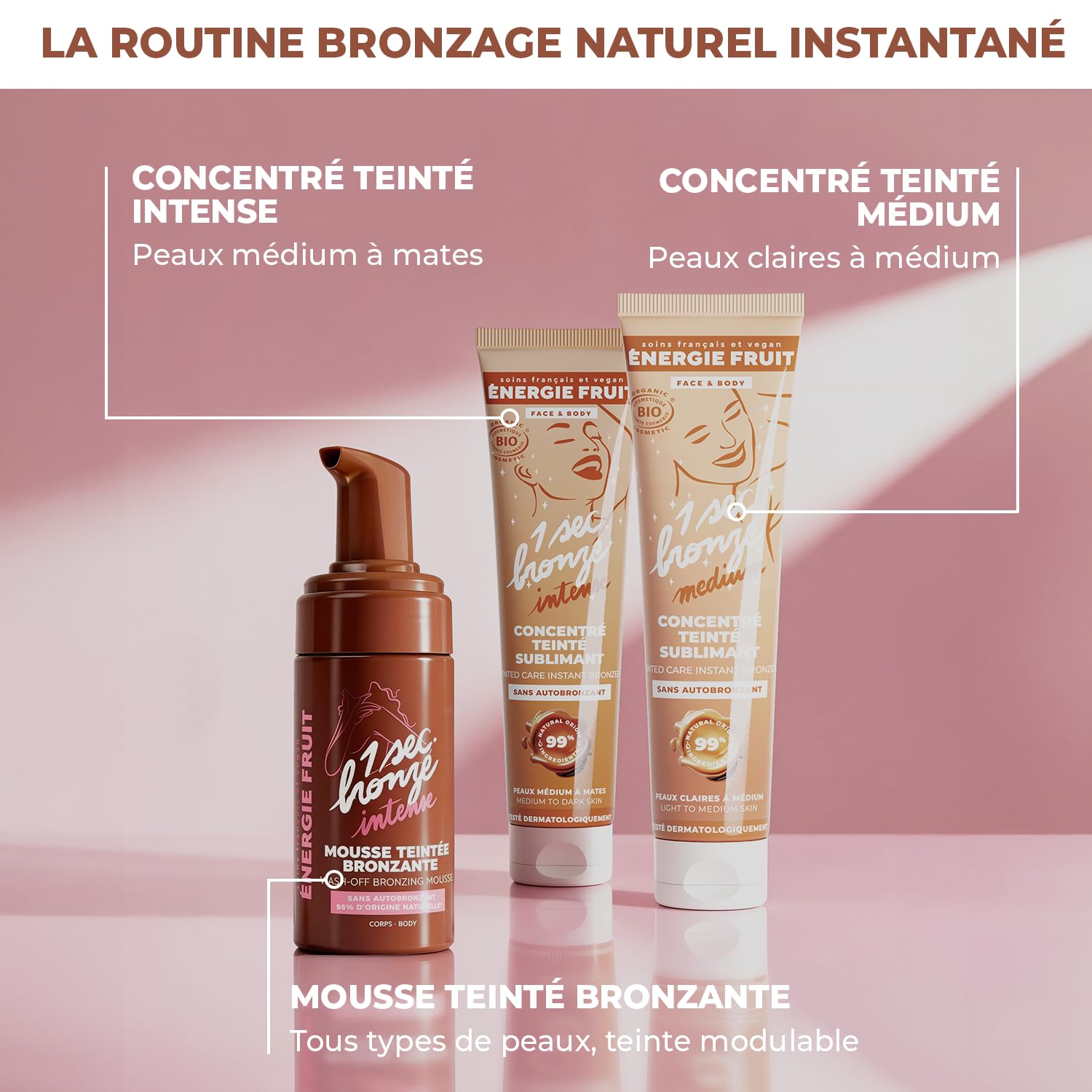 ENERGIE FRUIT Mousse Teintée Bronzante Corps 98% Naturel Sans Autobronzant DHA 100ml