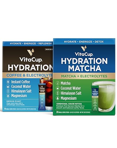 VitaCup Paquetes Matcha de hidratación instantánea de 10 unidades y paquetes de café instantáneo de hidratación de 10 unidades