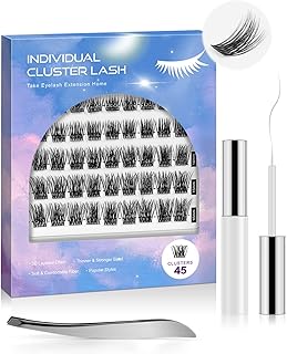Individual Lashes,Wispy Cluster Lashes 45 Cluster Lashes D Curl DIY Eyelash Extension At Home-Russian Volume Cluster Lashes Mix Length 10/12/14/15/16mm Individual Natural Look False Lashes