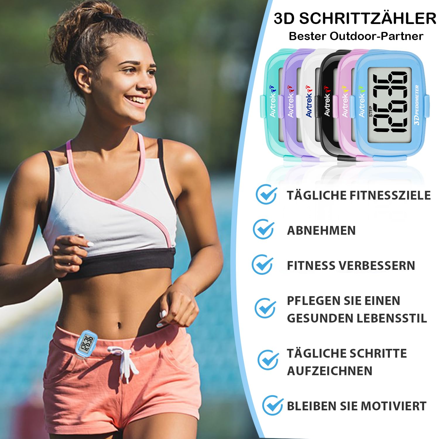 AVTREK Podomètre 3D précis pour la marche ou la course en plein air et les activités de randonnée
