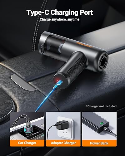 Miniatura 6 de SEALIGHT Aspiradora portátil inalámbrica para automóvil, 25000 PA, mini aspiradora y plumero de aire, aspiradora de mano 4 en 1 con accesorios para