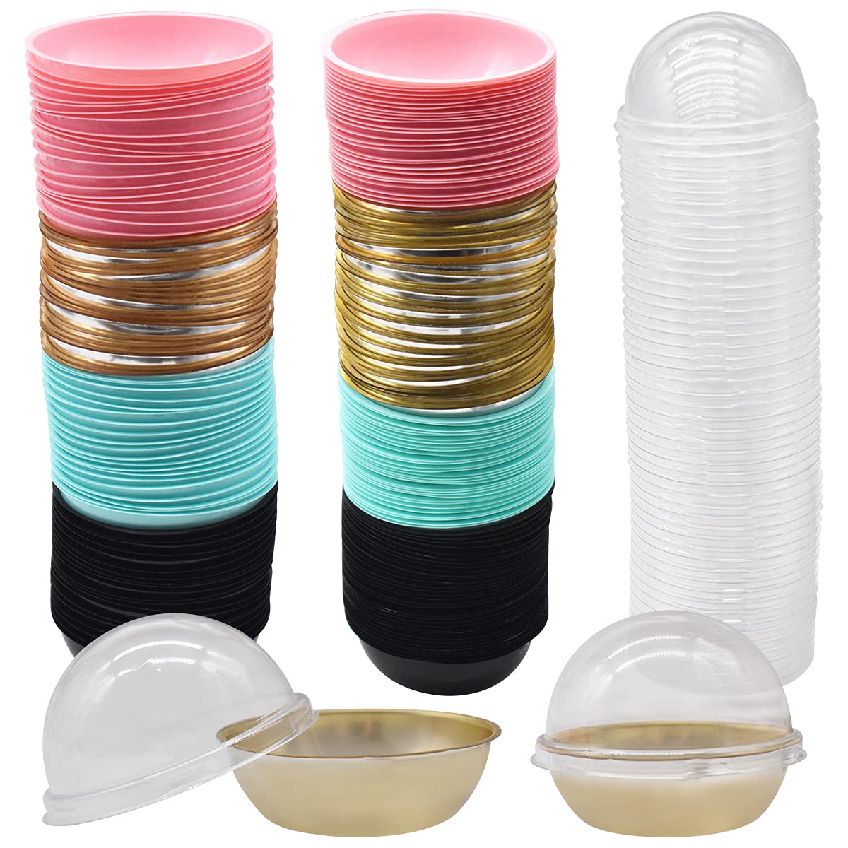 Transparent Plastic Mini Cake Box,Saijer 120 pcs Reusable Muffin Box Cupcake Box Cake Box Decorative Box Suitable for Displaying Cakes Breads Cream Slices Muffins (4 Colors)