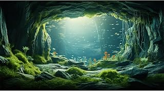 Underwater Cave Aquarium Background Under The Sea World Large Rock Fish Tank Background Aquatic Plant Lush Green Moss Reptile Tank Backgrounds Cave Landscape Reptile Enclosure Background 36x18in