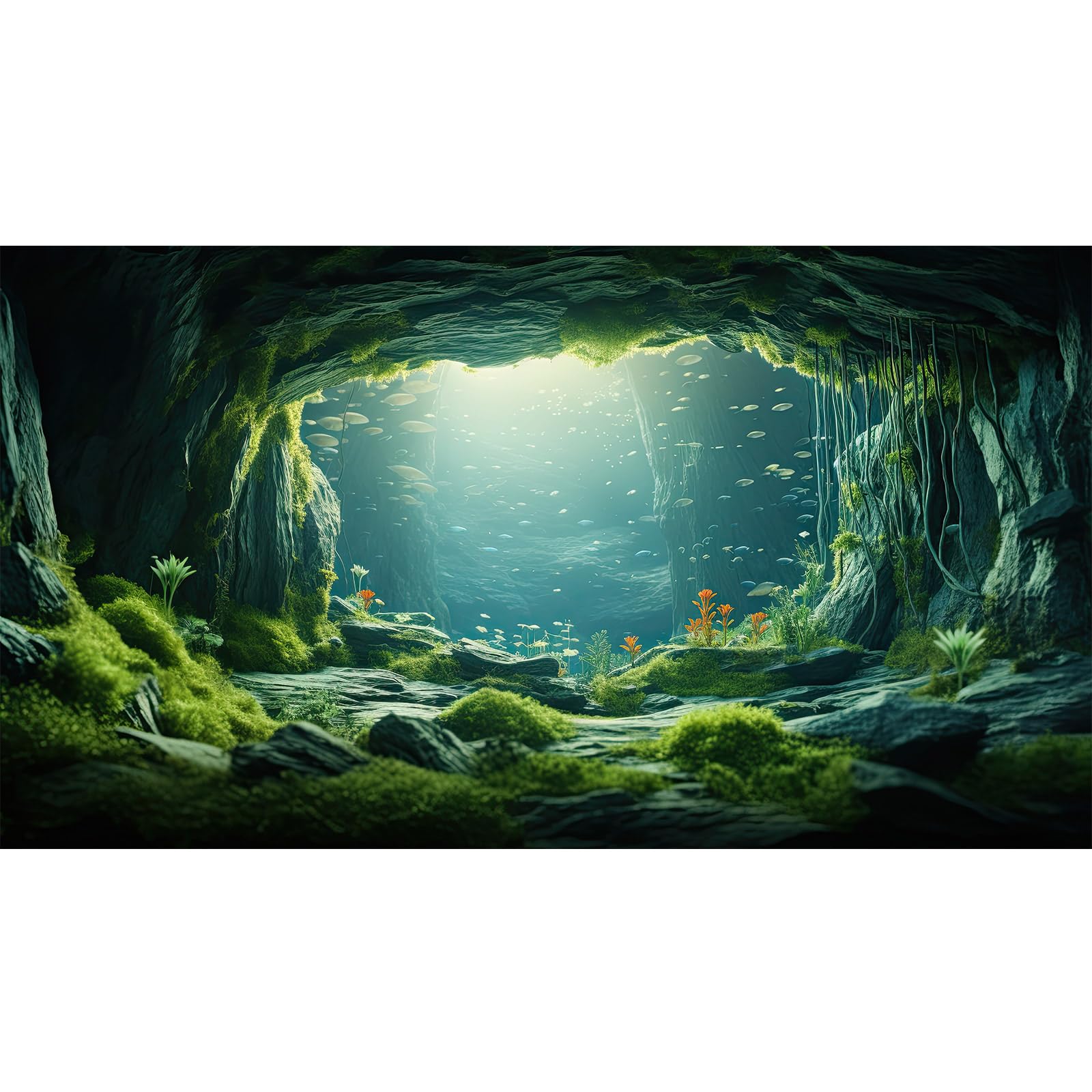 Underwater Cave Aquarium Background Under The Sea World Large Rock Fish Tank Background Aquatic Plant Lush Green Moss Reptile Tank Backgrounds Cave