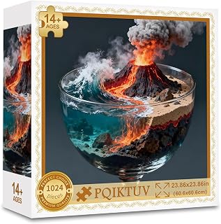 Puzzles for Adults 1024 Pieces Jigsaw Puzzles Impossible Puzzle with Letters on Back Volcano in a Cup Family Decoration Funny Gift for Valentine Friends (23.86 x 23.86 Inch)