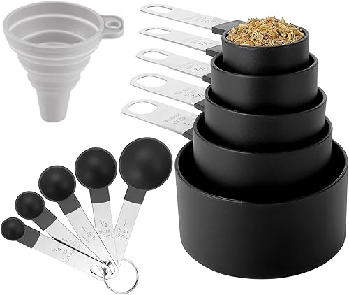 Miniatura 29 de Huygens - Juego de tazas y cucharas medidoras de 10 piezas, tazas medidoras apilables con mango de acero inoxidable para medir ingredientes secos
