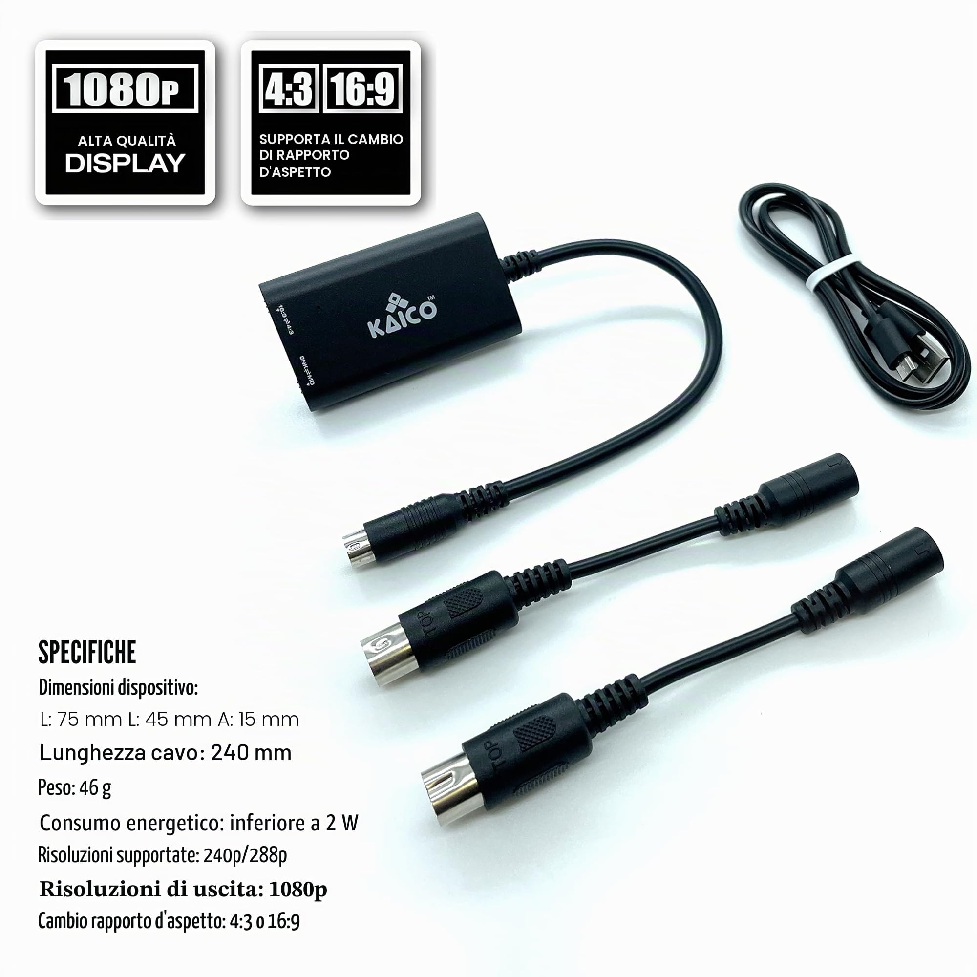 Kaico Adattatore HDMI Megadrive 1080p SEGA - Da utilizzare con Sega Genesis - Supporta l'uscita video S - Supporta console PAL e NTSC - Interruttore rapporto di aspetto per 16:9 o 4:3