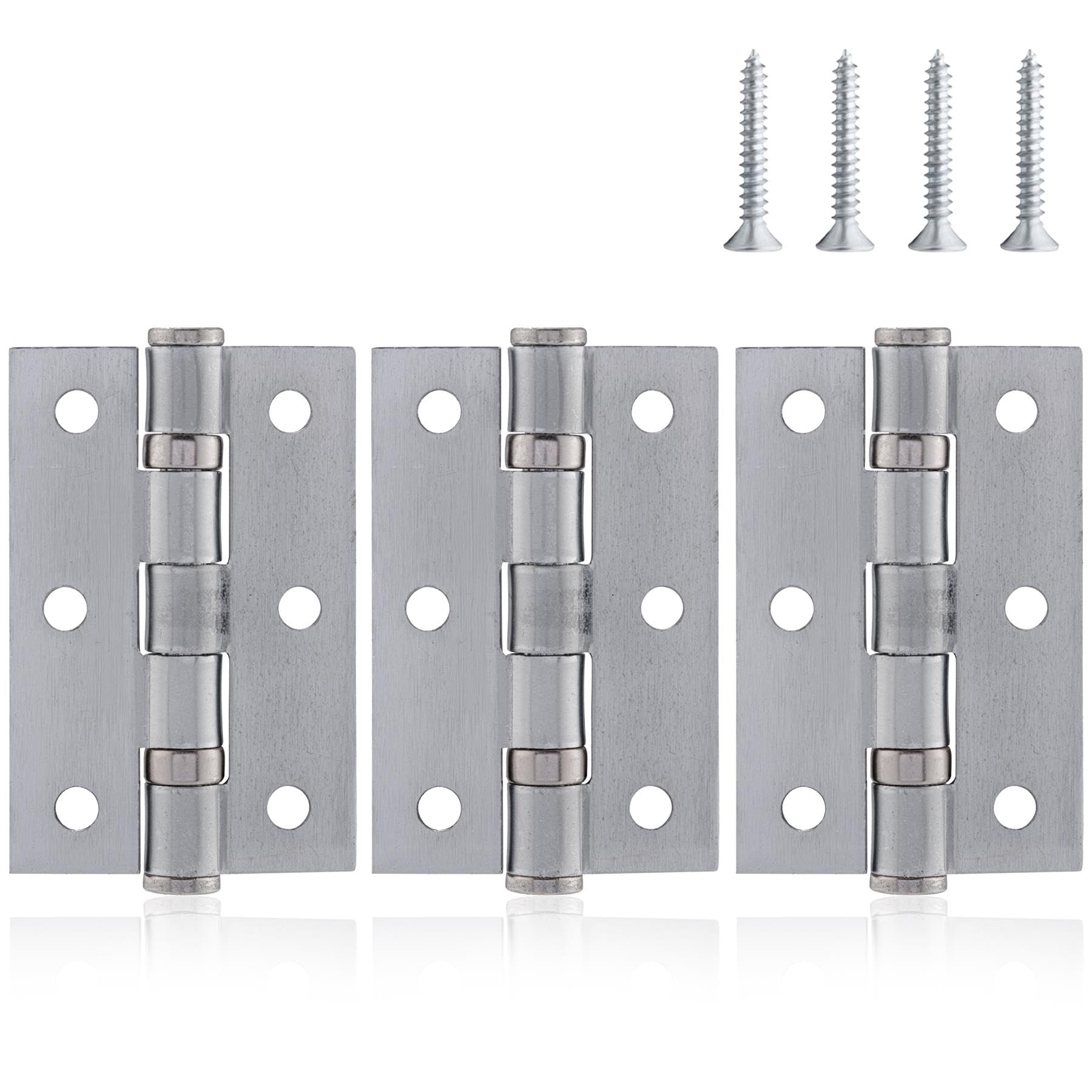XFORT 4 Inch (100mm) Ball Bearing Door Hinges in Satin Chrome, Internal Door Hinges for Wooden Doors - 3 Pack