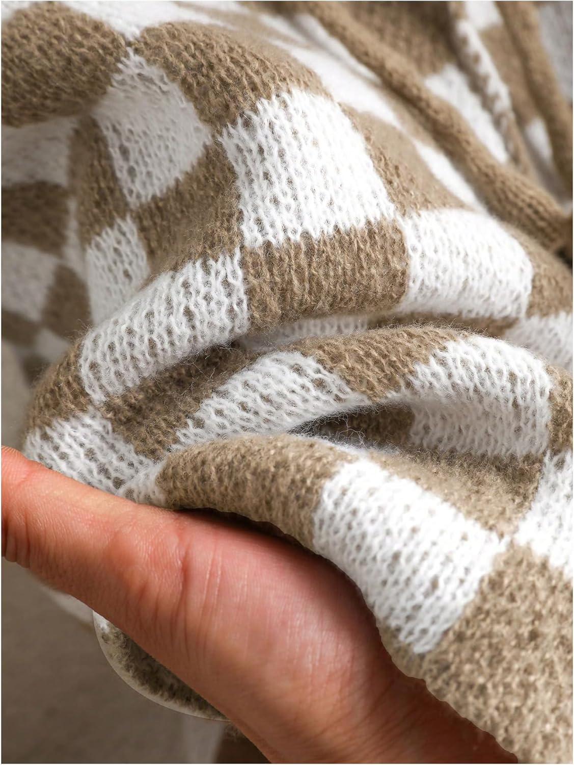 Verdusa Women's Plus Size Checkered Plaid Cardigan Cozy Sweaters Bow Tie Knit Outerwear Fall Clothes - Image 2