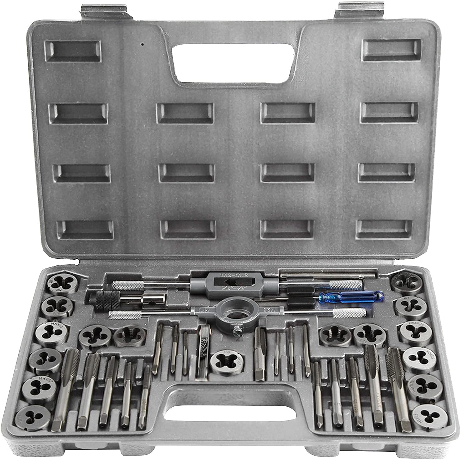 40PCS Tap and Die Set, Metric Size Standard M3 to M12, Threading Tool Set for Cutting External and Internal Threads with Adjustable Handles, Complete Accessories and Storage Case