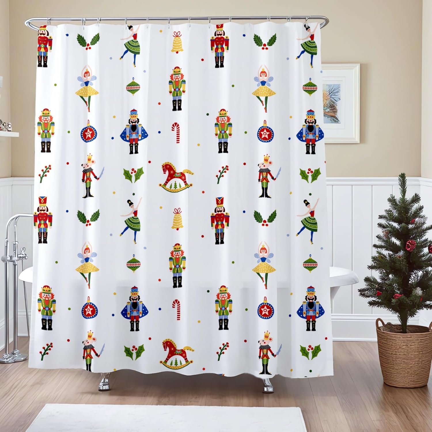 Christmas Tree Shower Curtain 72" Wx78 L Teal Green Tree Holiday Bathroom Retro Decoration Curtain Polyester Fabric with 12 Hooks (Light Green 78 inch Long)
