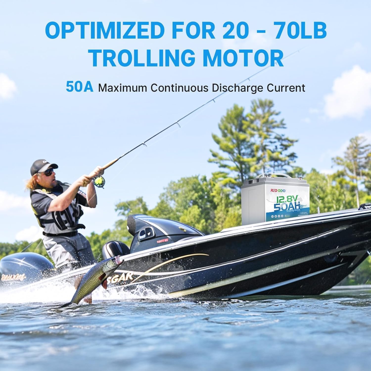 Redodo Bluetooth 12V 50Ah LiFePO4 Lithium Battery with 14.6V 20A Charger for Trolling Motor, Low-Temp Protection, 10-Year Lifespan, Lightweight & Portable Perfect for RV, Solar, Boat Marine, Camping