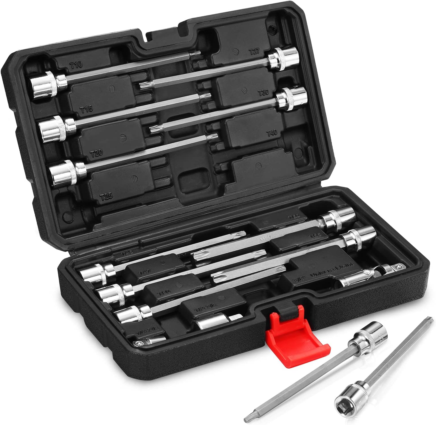 3/8" Drive Extra Long Torx Bit Socket Set,15-Piece T10-T60 Star Bit Socket Set S2 Alloy Steel Torx Bit 4.6" Length