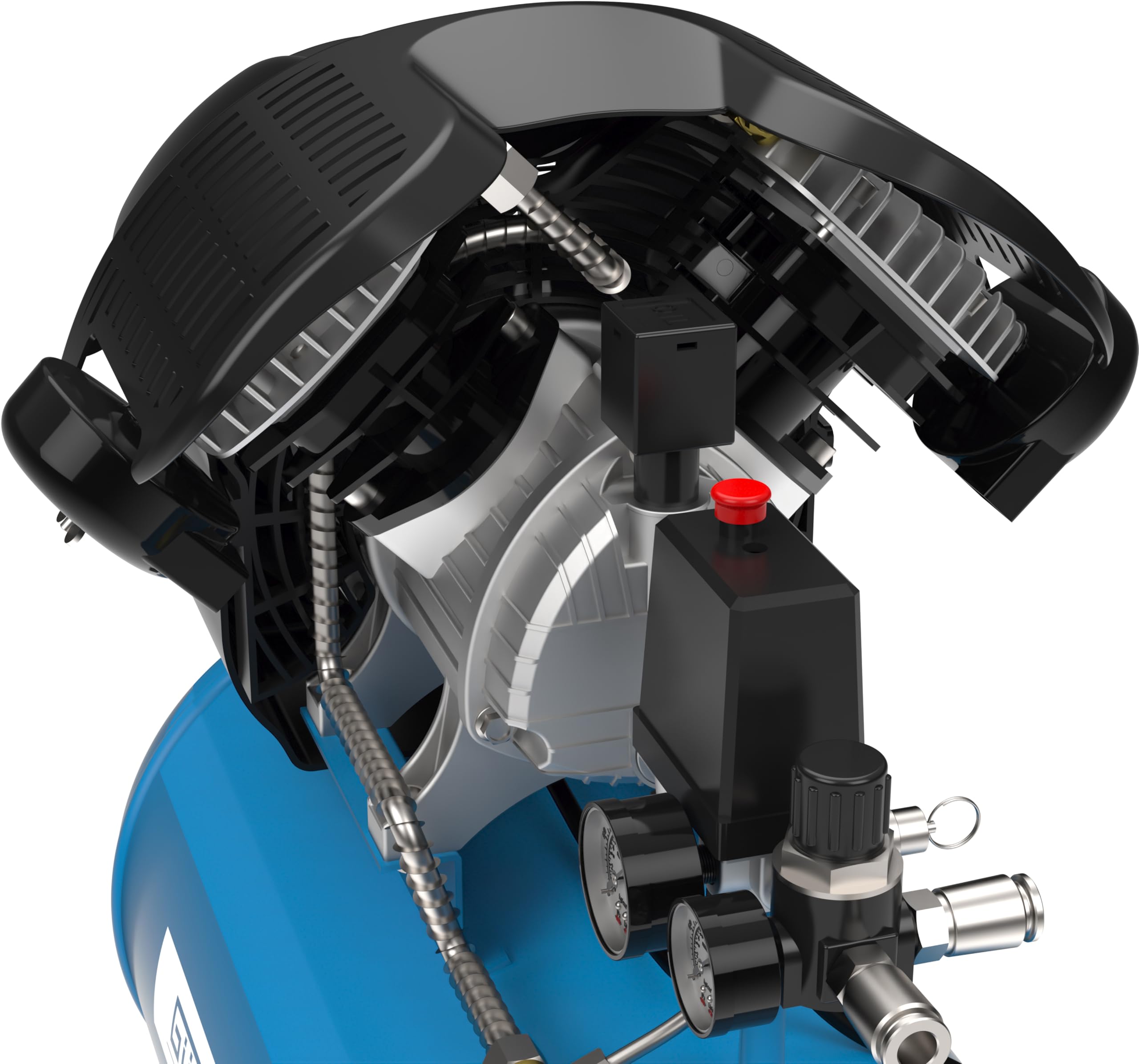 Güde Compressore 405/10/50-230 Volt, caldaia da 50 litri, 2,2 kilowatt, pressione massima 10 bar, eff. quantità di consegna a 0 bar 250 l/min, 2 cilindri V lubrificati a olio, 2 manometri, 2 giunti