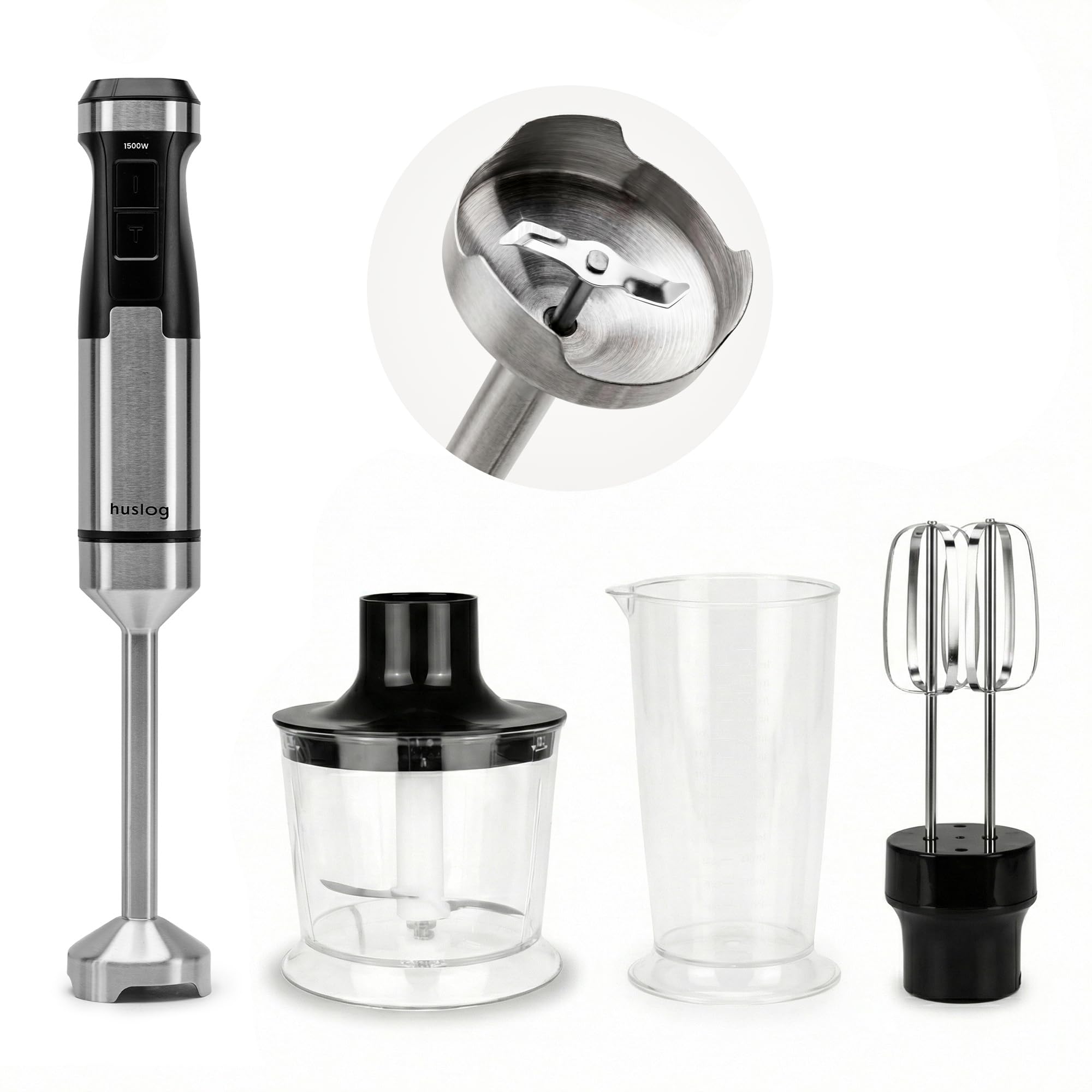 BlendPlus Stabmixer 3in1 – 1500W Hochleistungsmixer mit Edelstahlklingen, Zerkleinerer, Schneebesen & 600ml Messbecher – Stufenlose Geschwindigkeit & Turbo-Funktion – Edelstahl/Schwarz