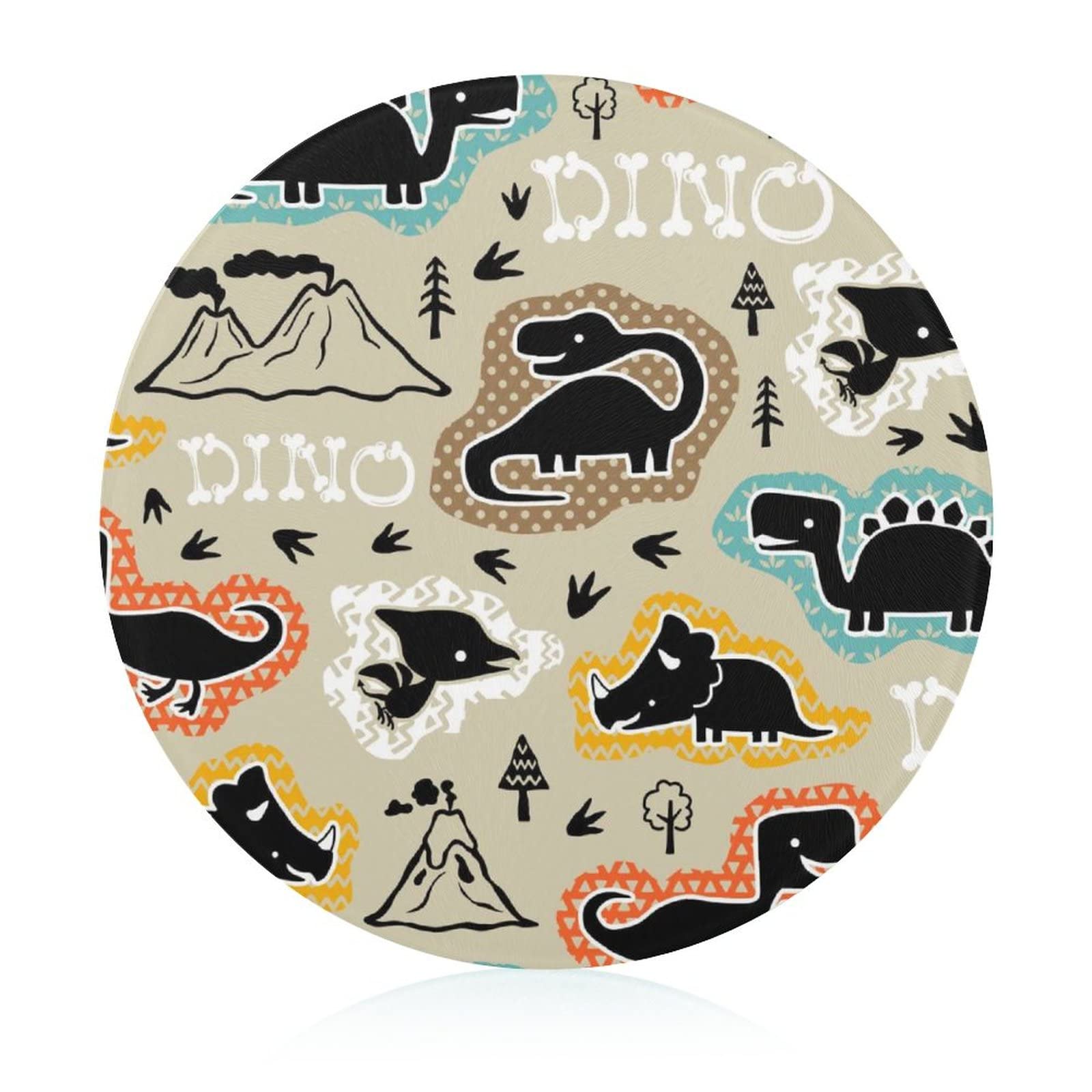 Planche à découper dinosaure noir en verre trempé pour éviter les glisses