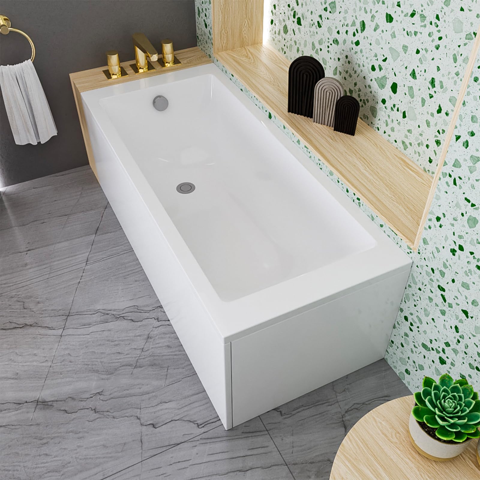 ECOLAM Baignoire rectangle acrylique TAMI 170x70 cm + tablier en acrylique | pieds + siphon + silicone | Set complet