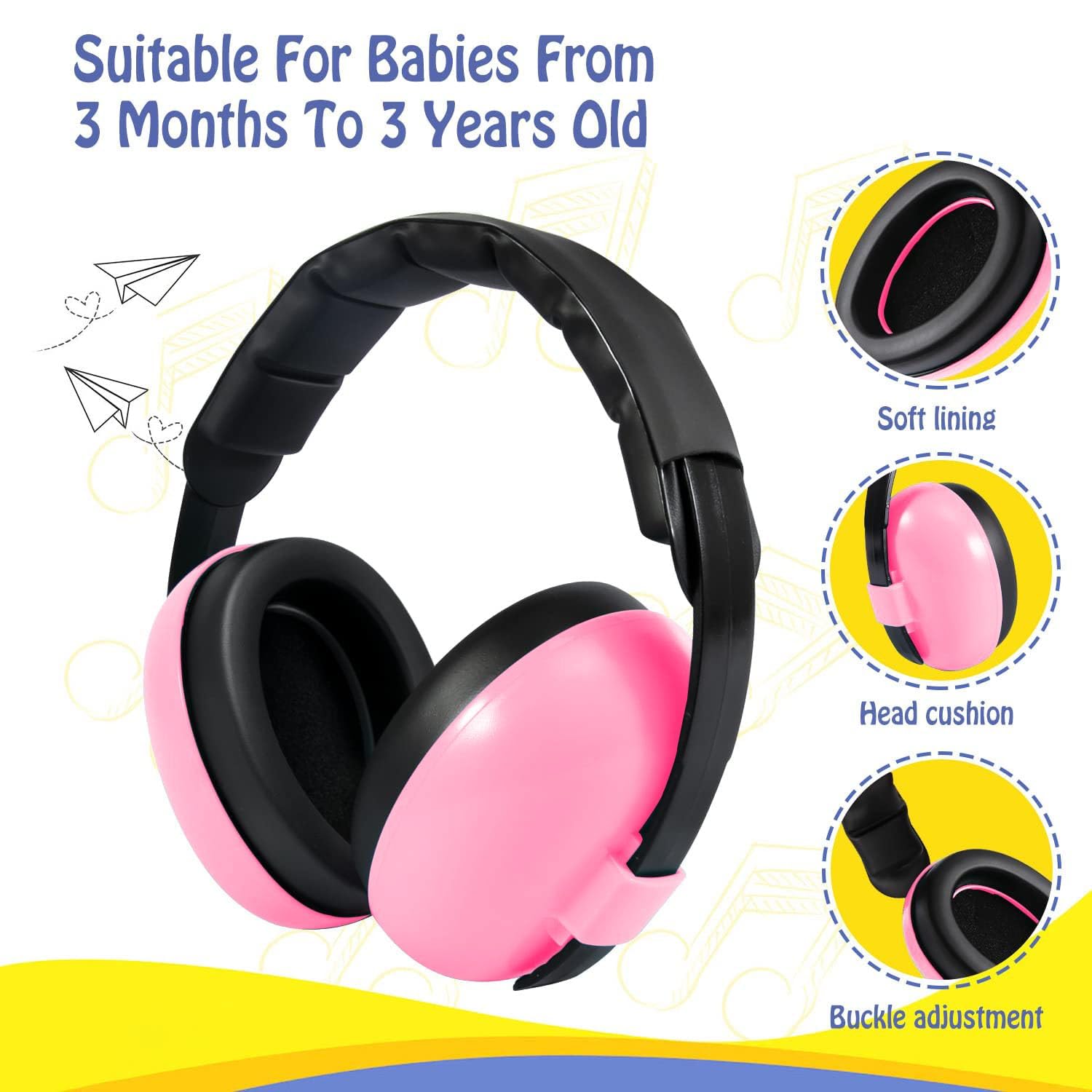 Baby Ear Defenders Protection Headphones Adjustable Comfortable Noise Reduction Ear Muffs for Age 3 to 36 Months - Image 2