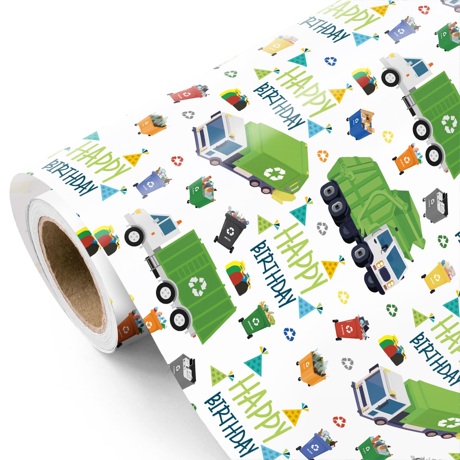 WRAPAHOLIC 30 Inch Garbage Truck Wrapping Paper - 30 Inch x 33 Feet - Garbage Truck Happy Birthday Wrapping Paper for Kids Boys, Baby Shower, Car Lover — image 1