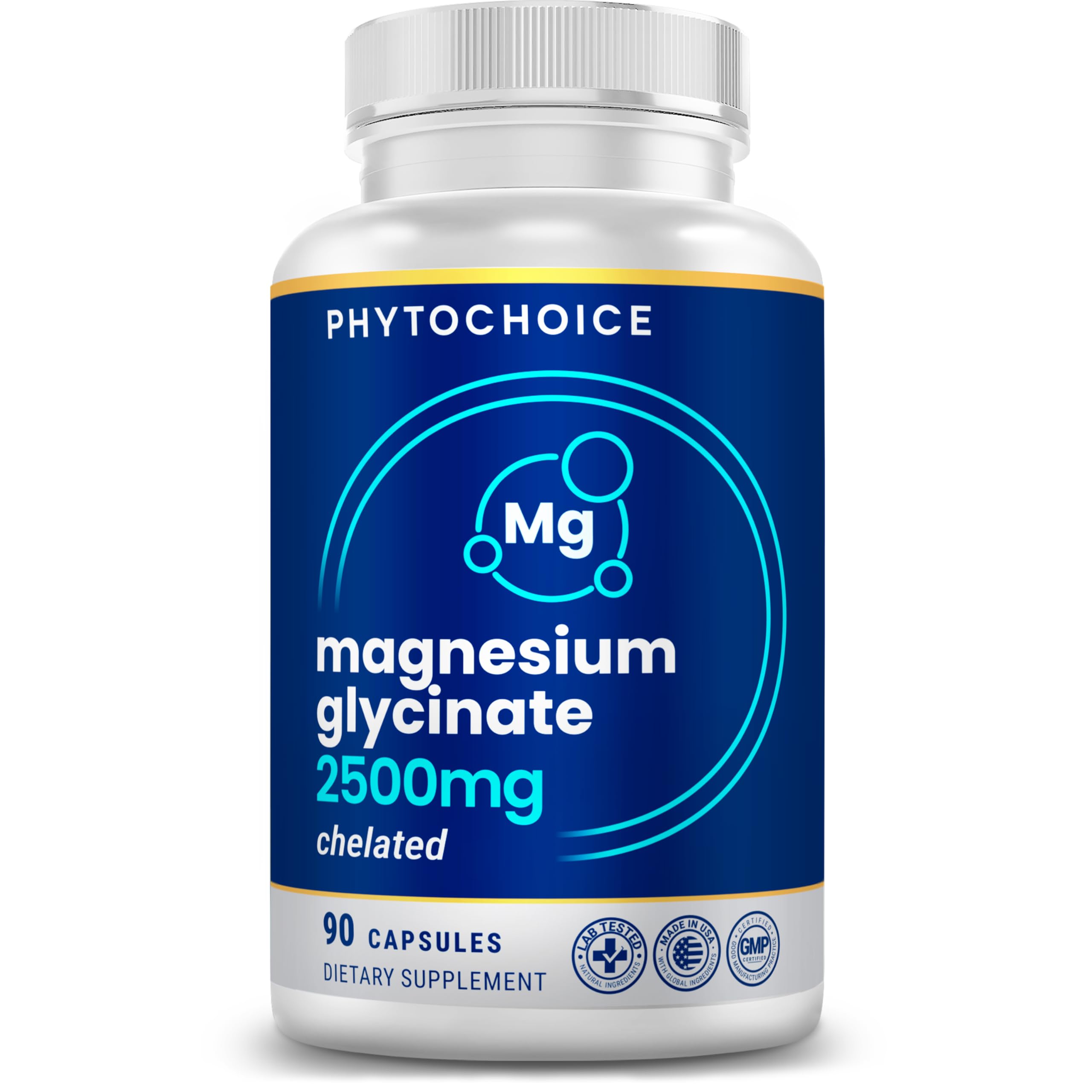 Magnesium Glycinate Supplement for Men and Women - Made in USA - 1 Month Supply - 90 Capsules