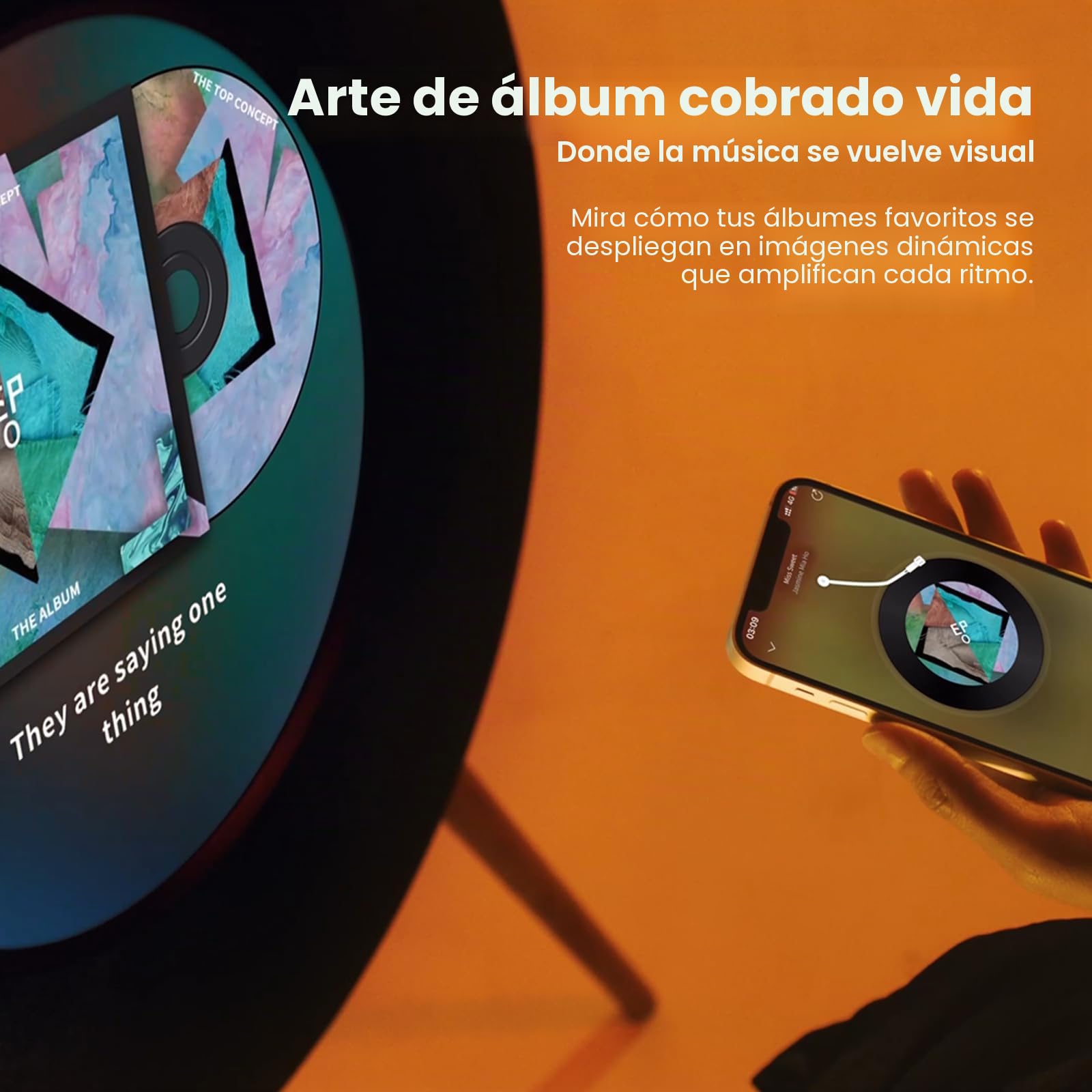 Record R1 - Altavoz Bluetooth de vinilo galardonado, pantalla de 21.5 pulgadas con letras dinámicas y arte del álbum, estéreo de alta fidelidad 2.1 de Jamo, Wi-Fi y BT 5.1, decoración de