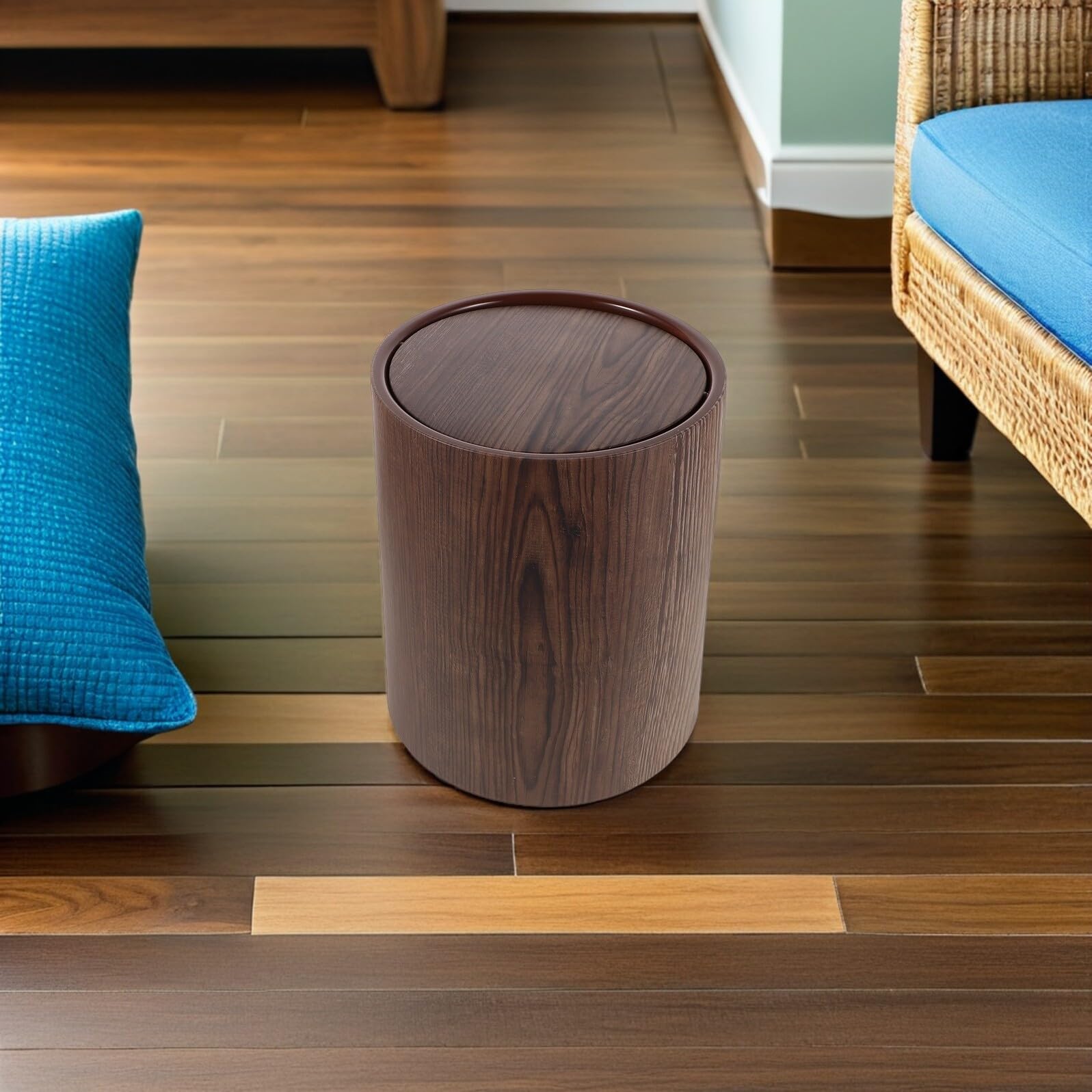 Cestino della Spazzatura Retrò Venature Legno Cestino per la Carta da Bagno con Coperchio Ribaltabile Antiodore Grande Capacità per Ufficio Soggiorno e Cucina